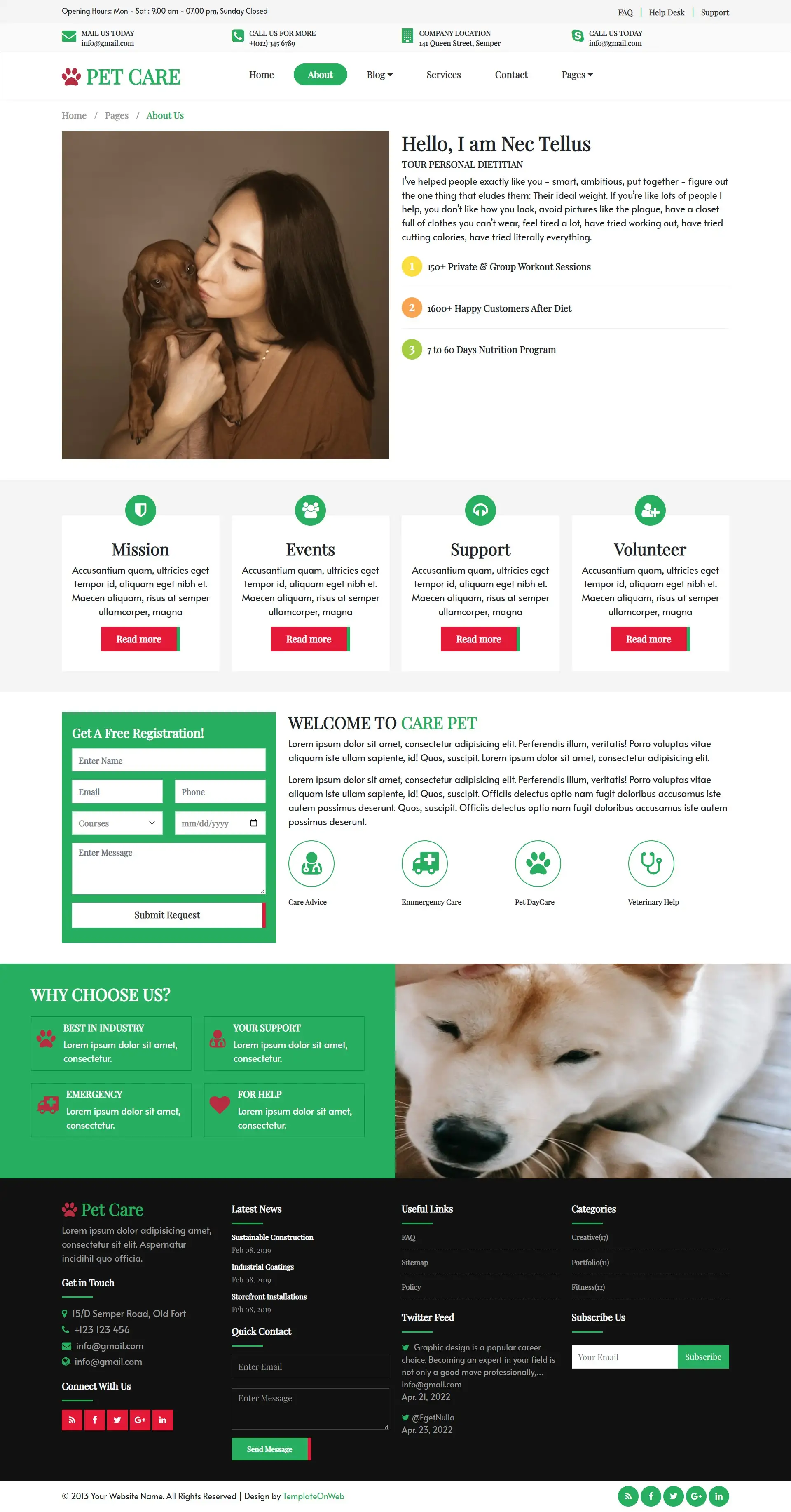 Pet care takers template about web page