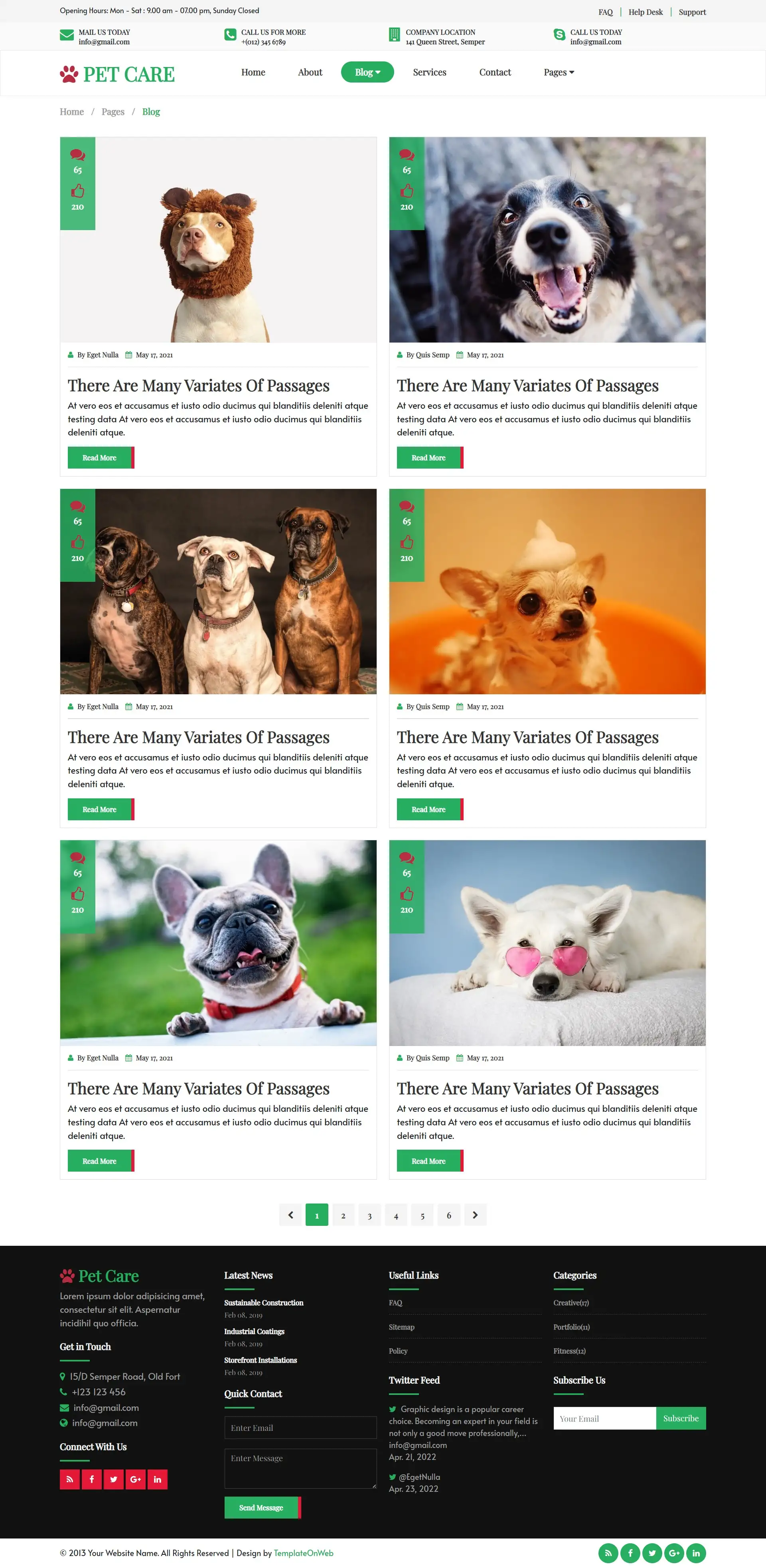 Pet dogs training blogs page bootstrap