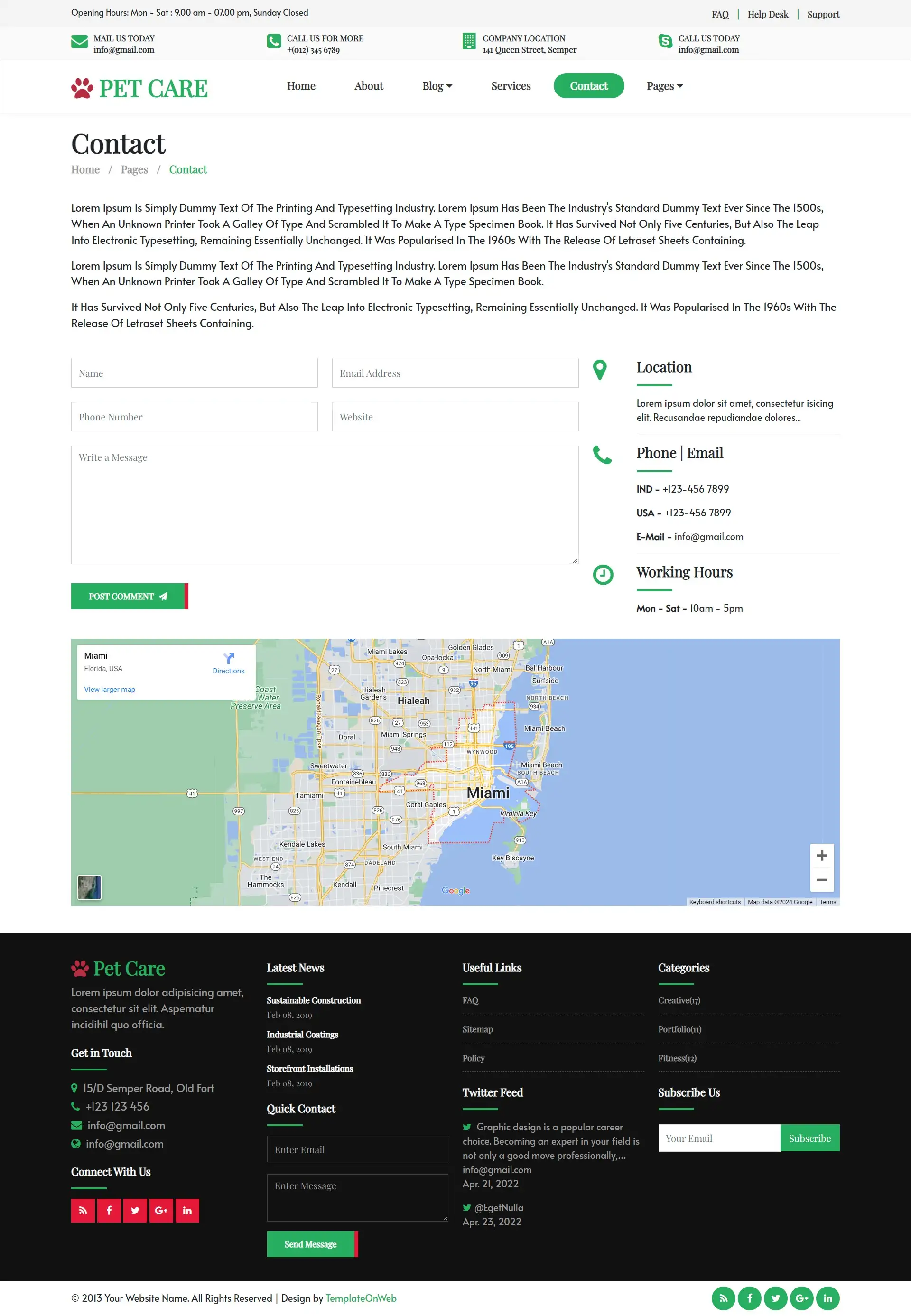 Pets care center contactus details page html