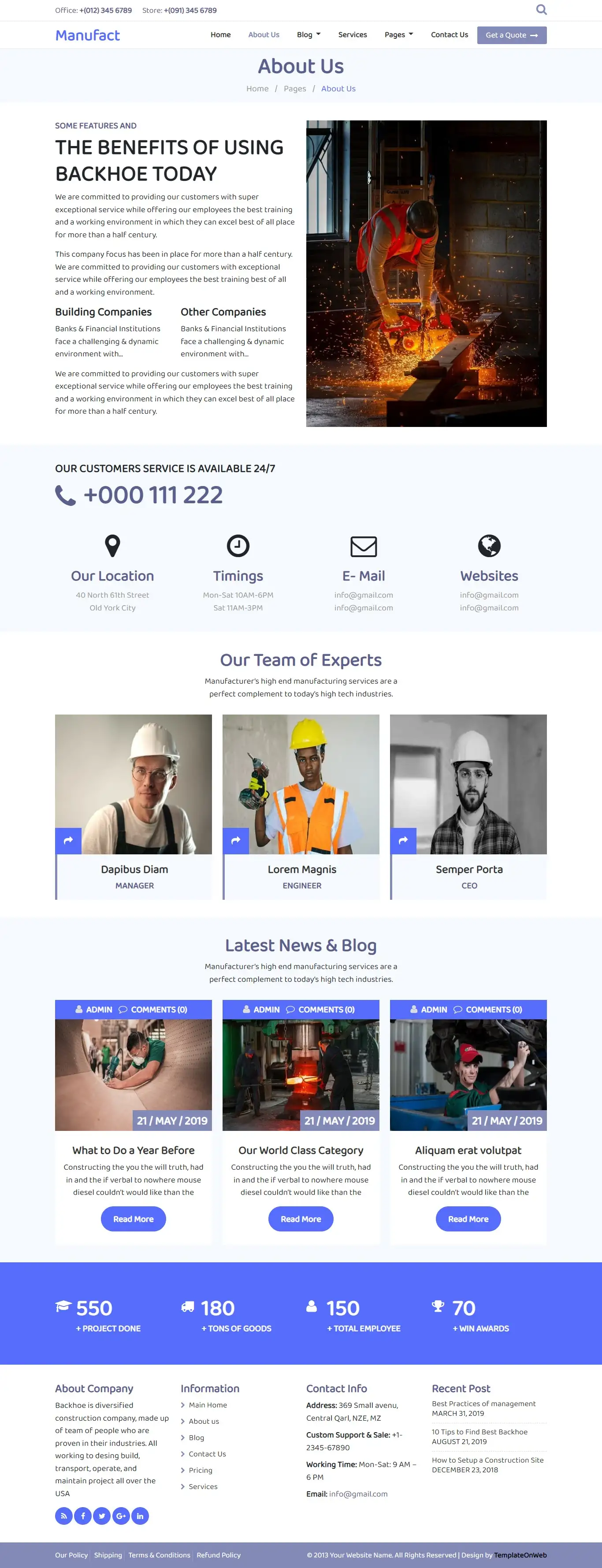 About us page html for manufacturing company