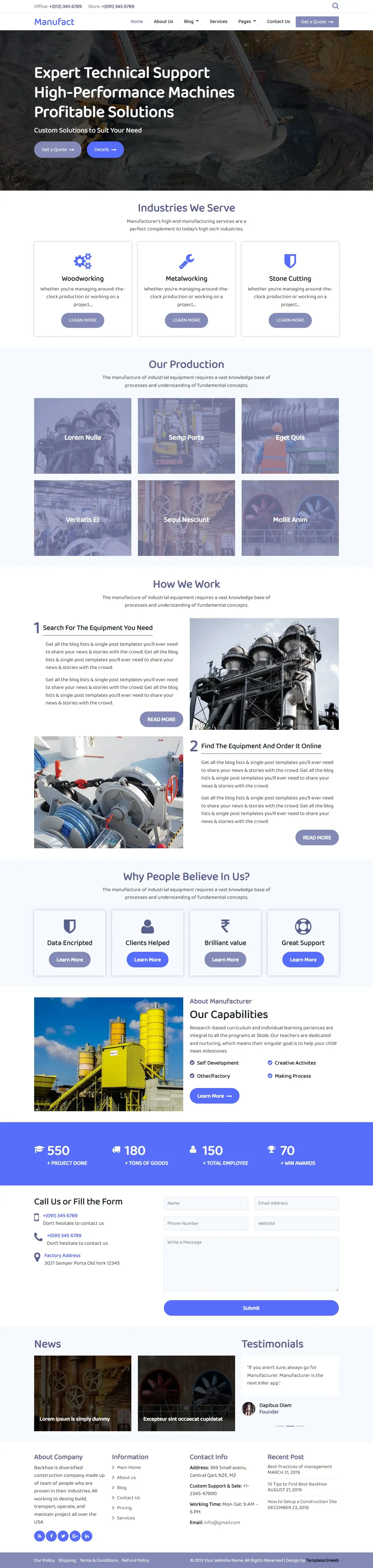 Manufacturer website template bootstrap home