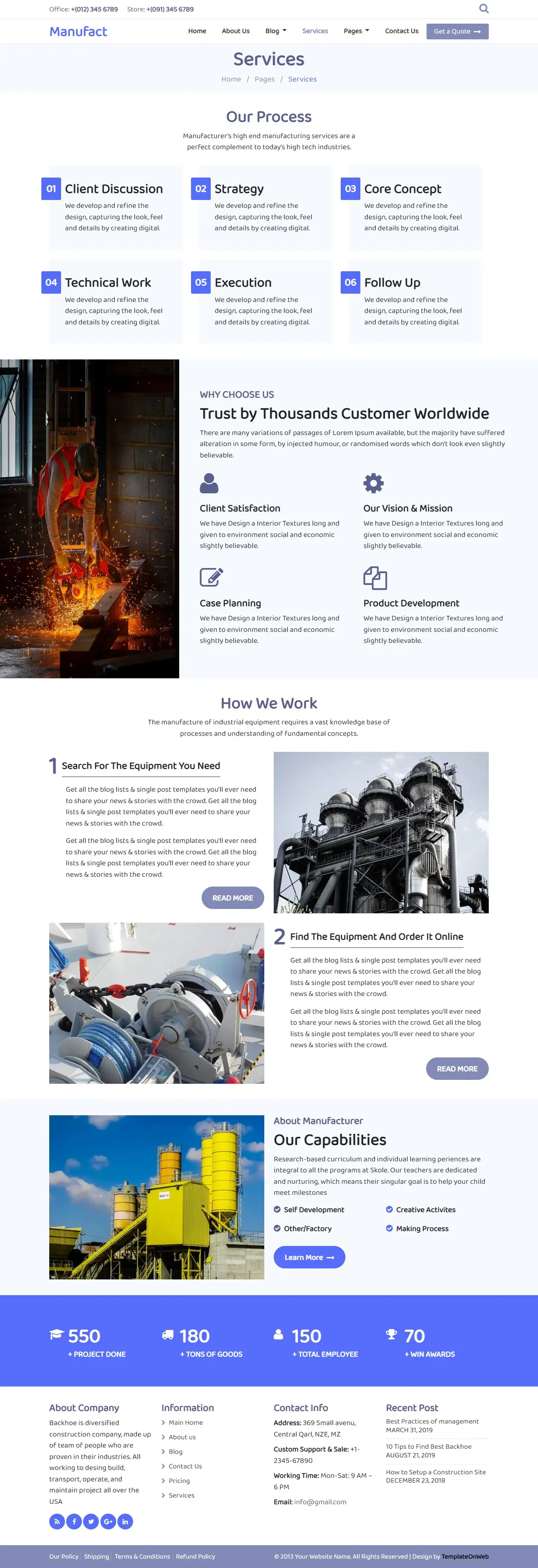 Manufacturing company services page web design