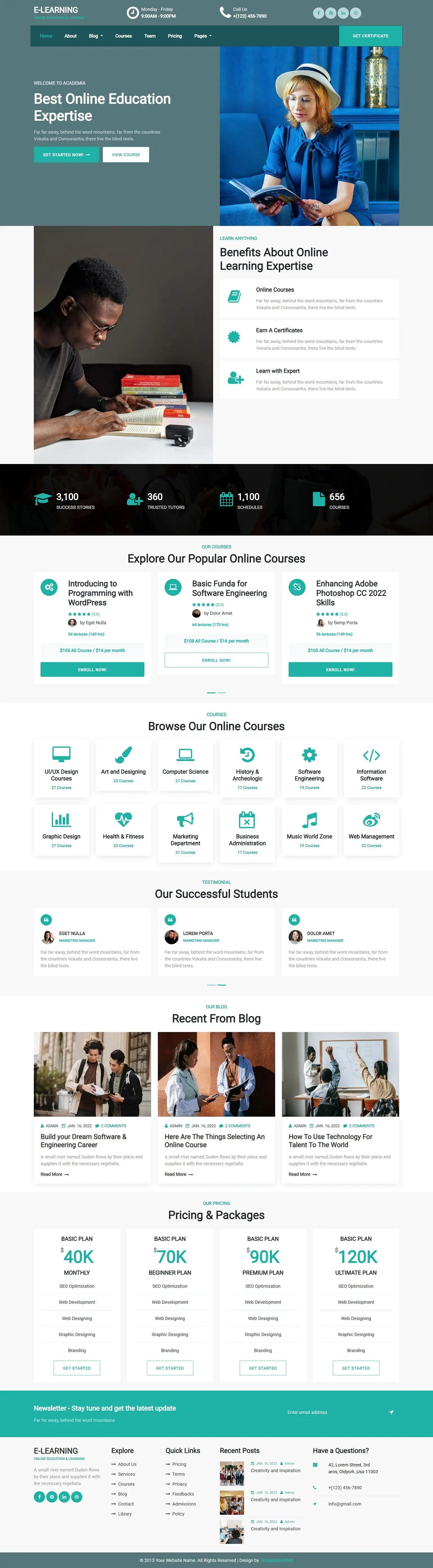 E learning website template home