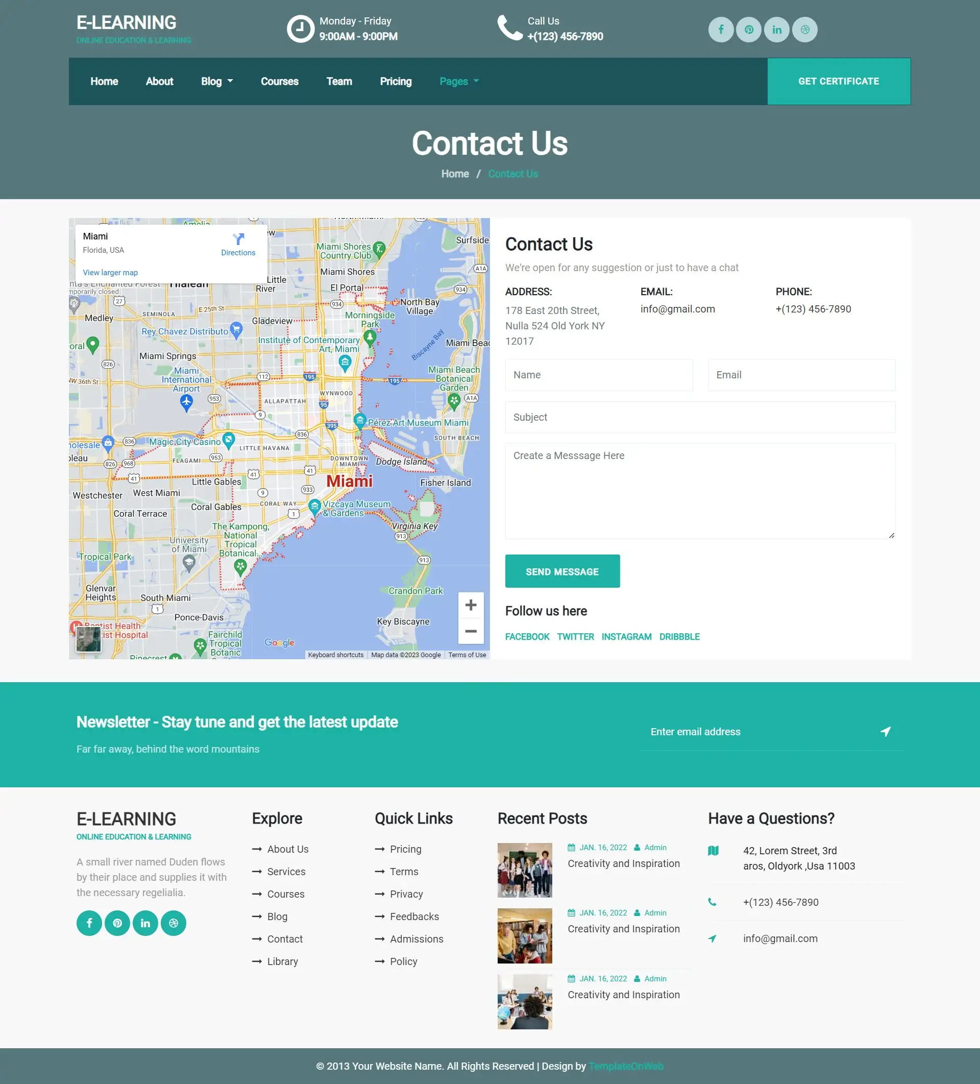 Online course provider contactus design
