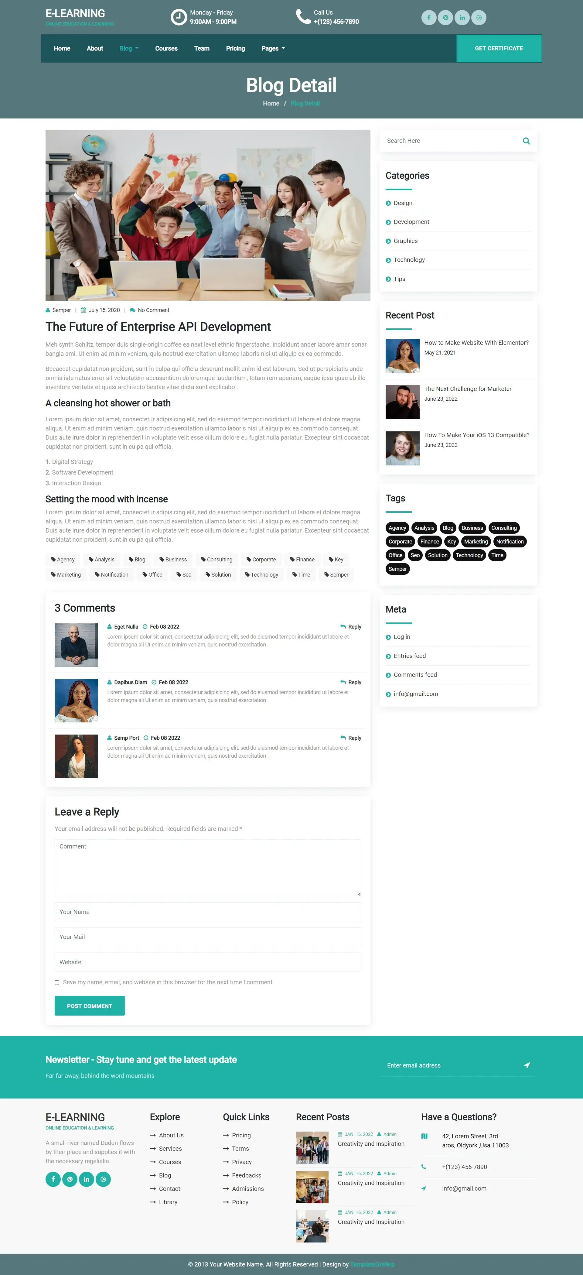 Online education blog details website template