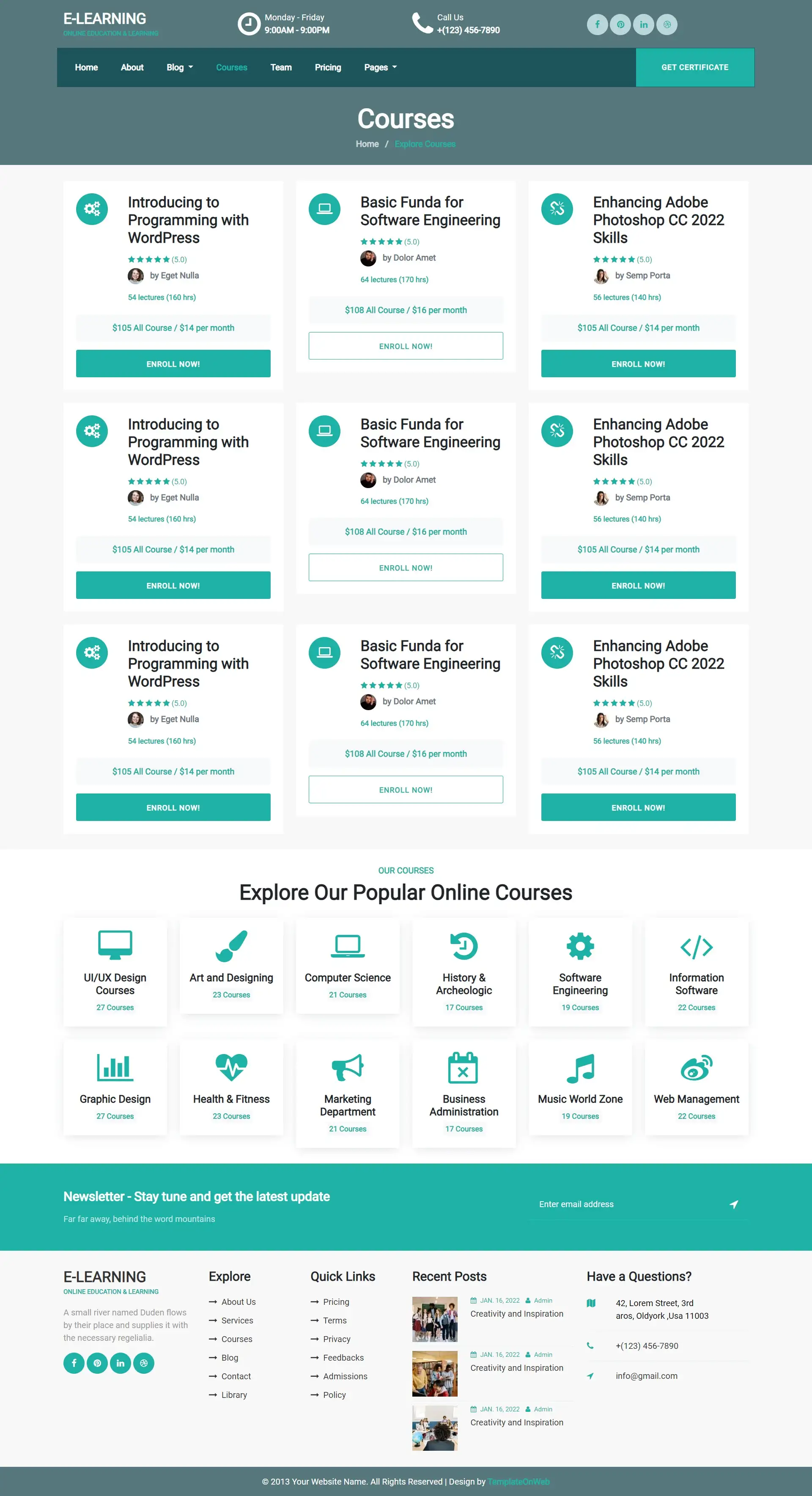Online learning course plans html design