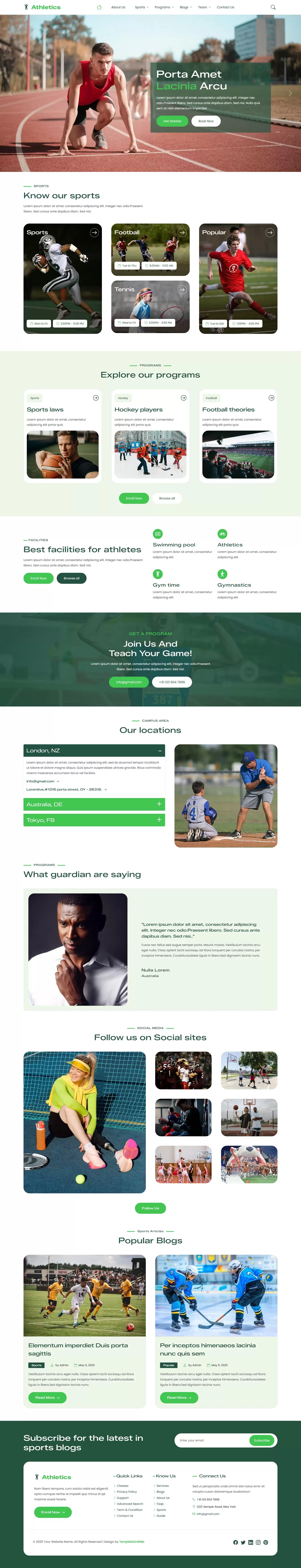 Responsive athletics club homepage design with athlete highlights