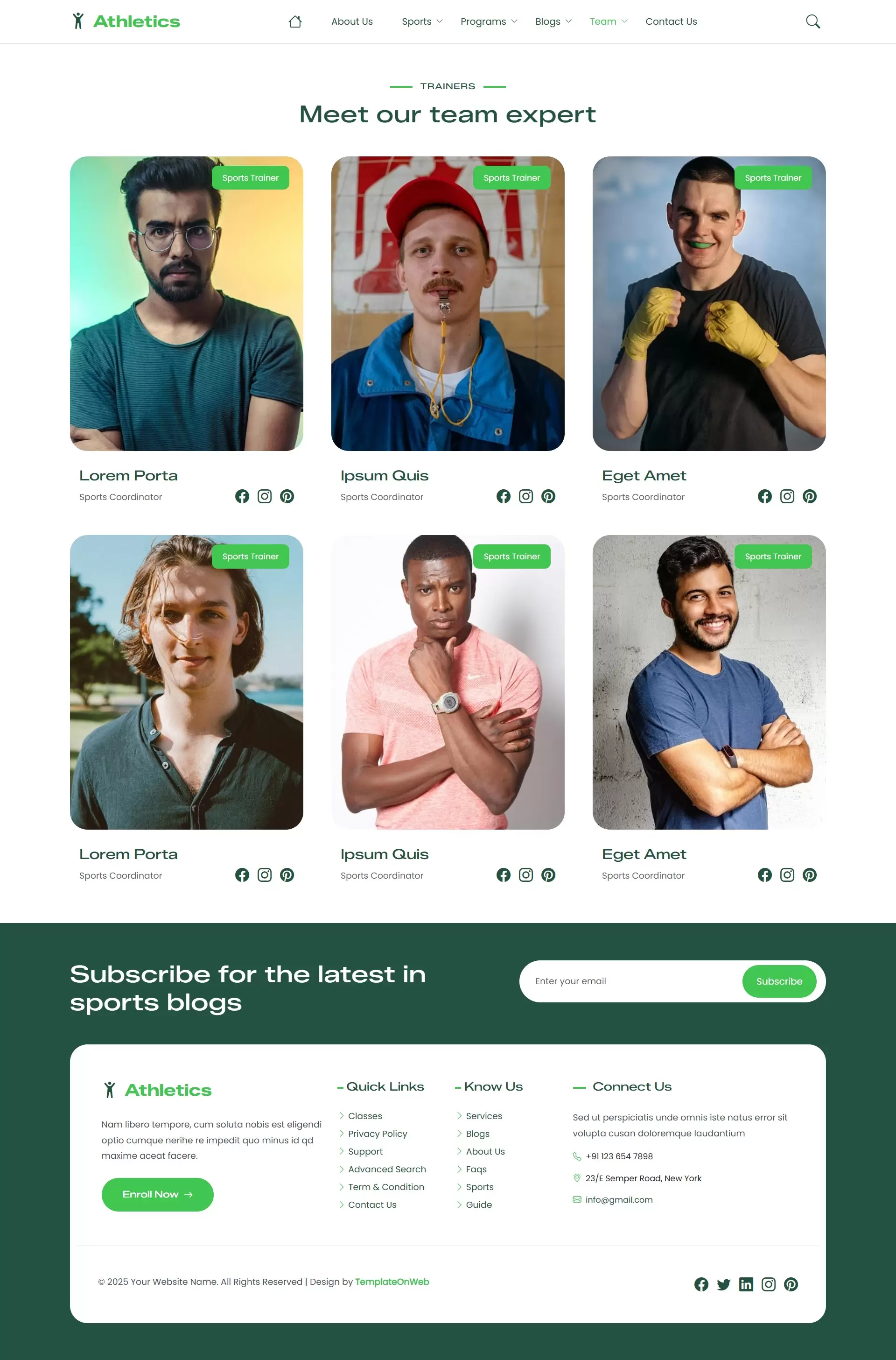 Olympic trainers list page with profiles of player coaches and mentors