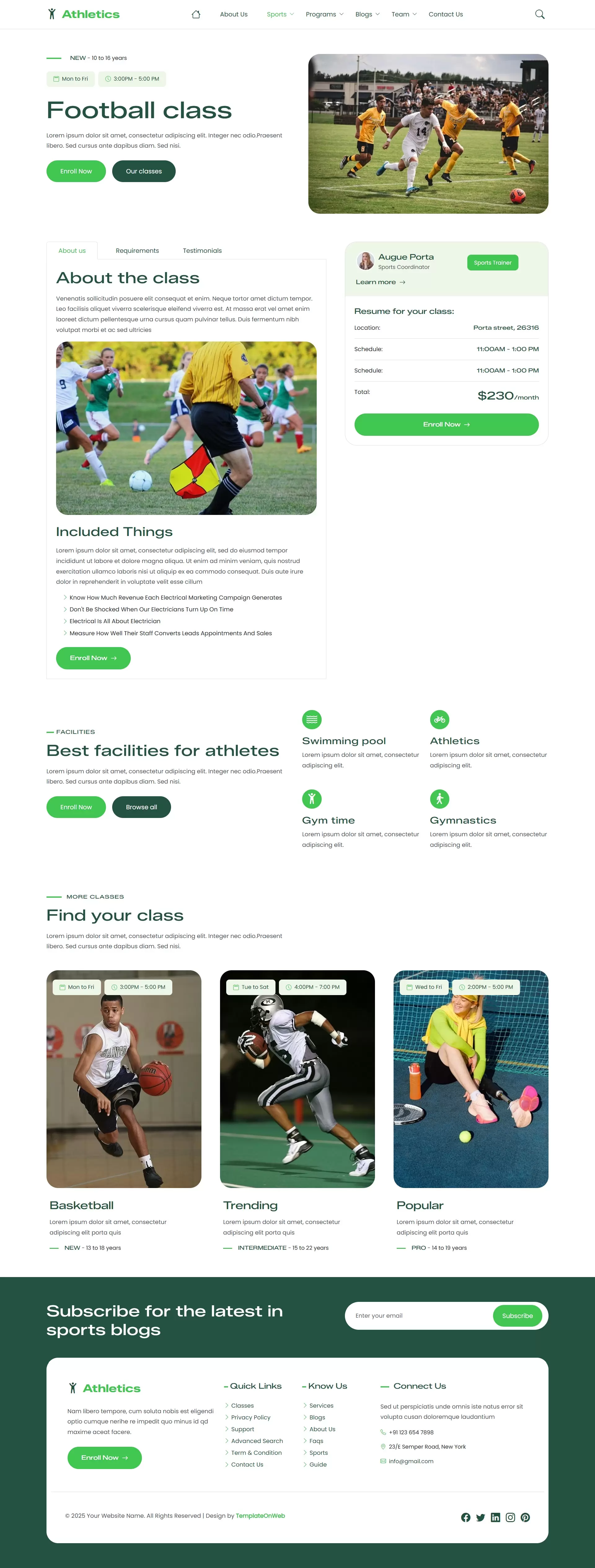 Class details page featuring schedules and descriptions