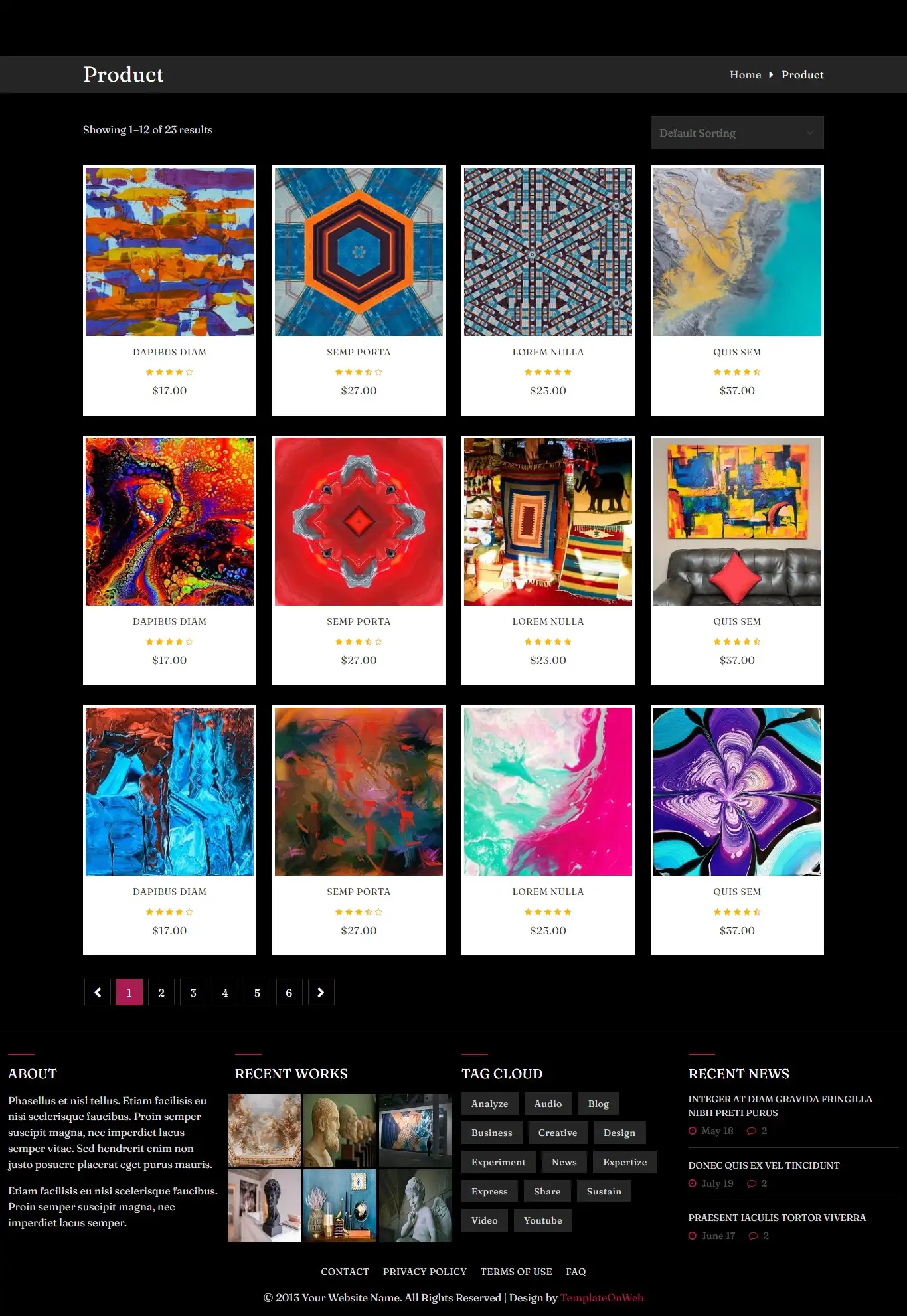 Visual arts products listing page html