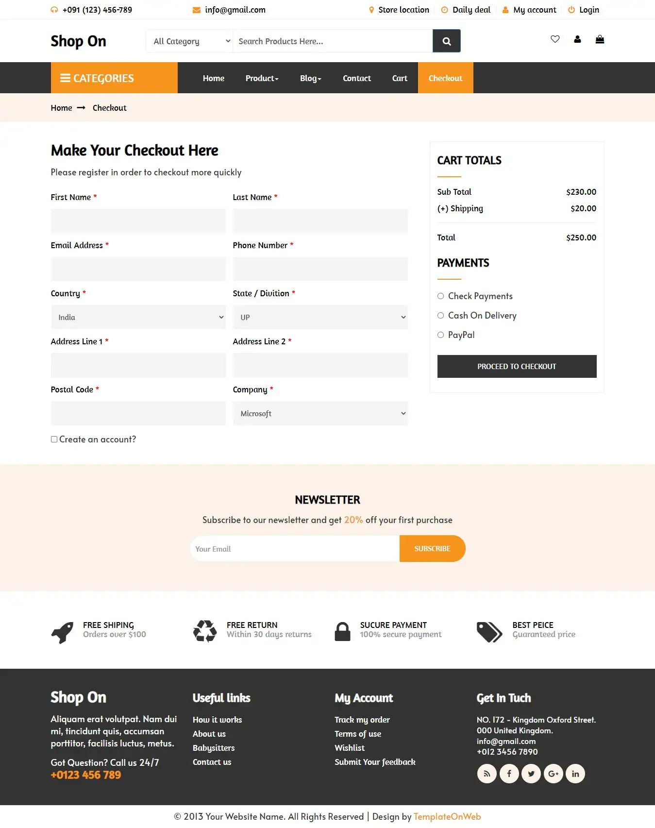 eCommerce website template checkout page