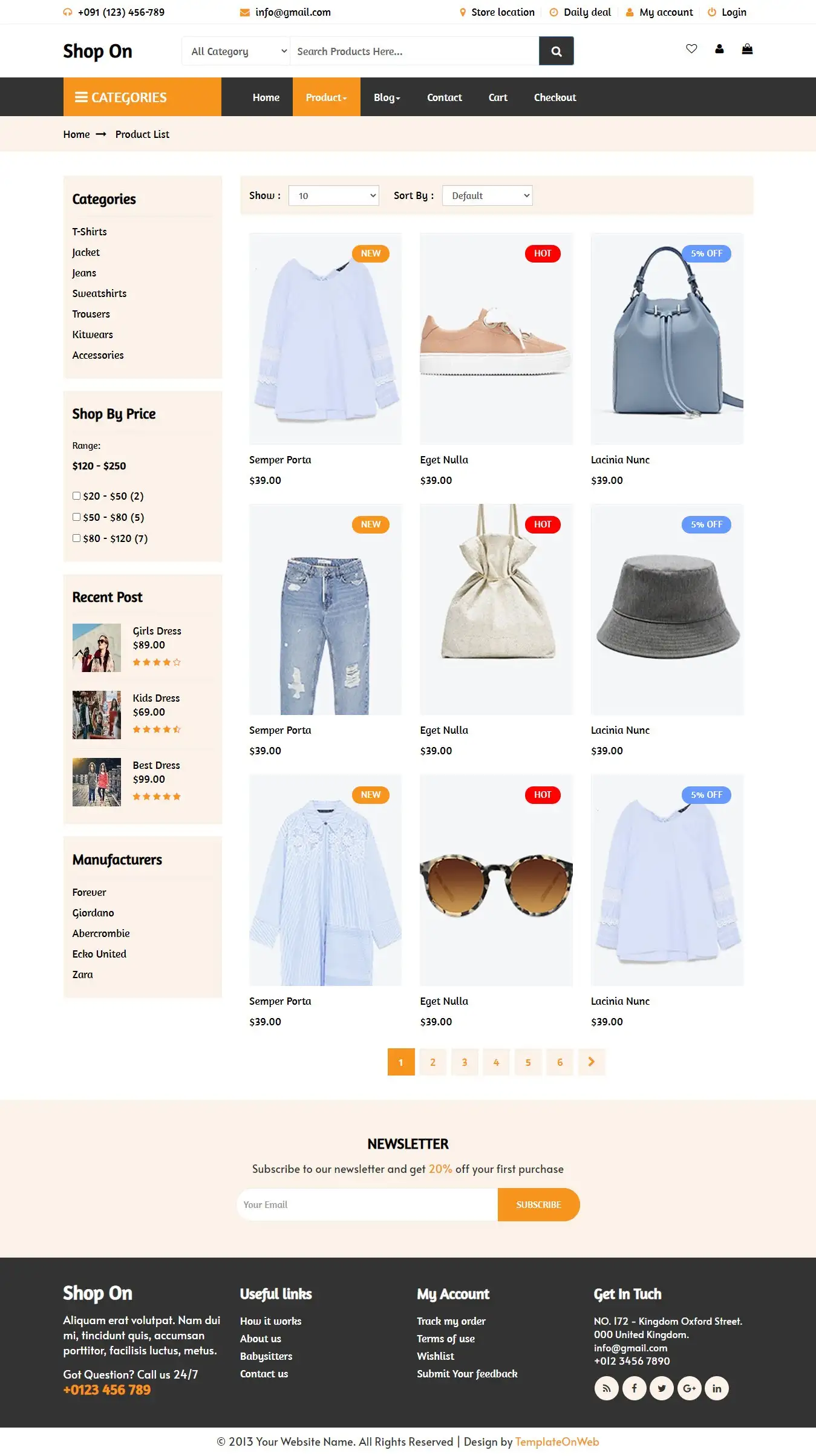 Online shop products listing bootstrap