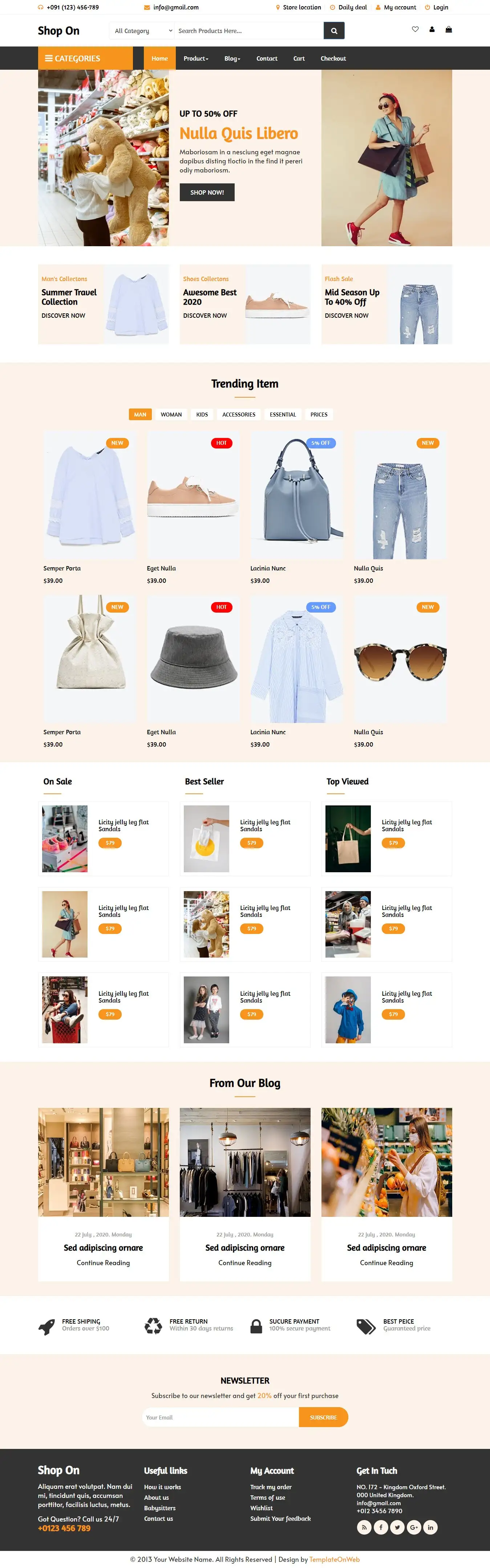 Responsive shopping cart website home page