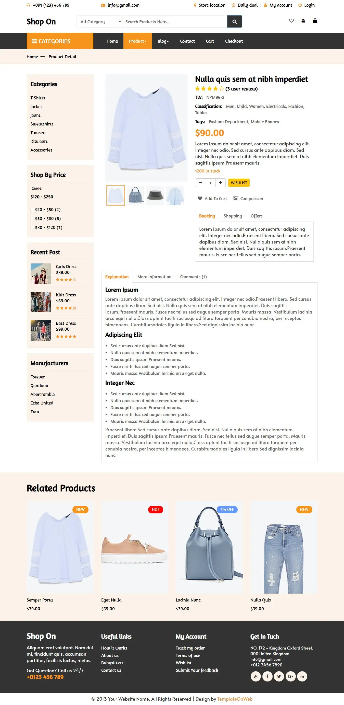 Shopping cart product details website html