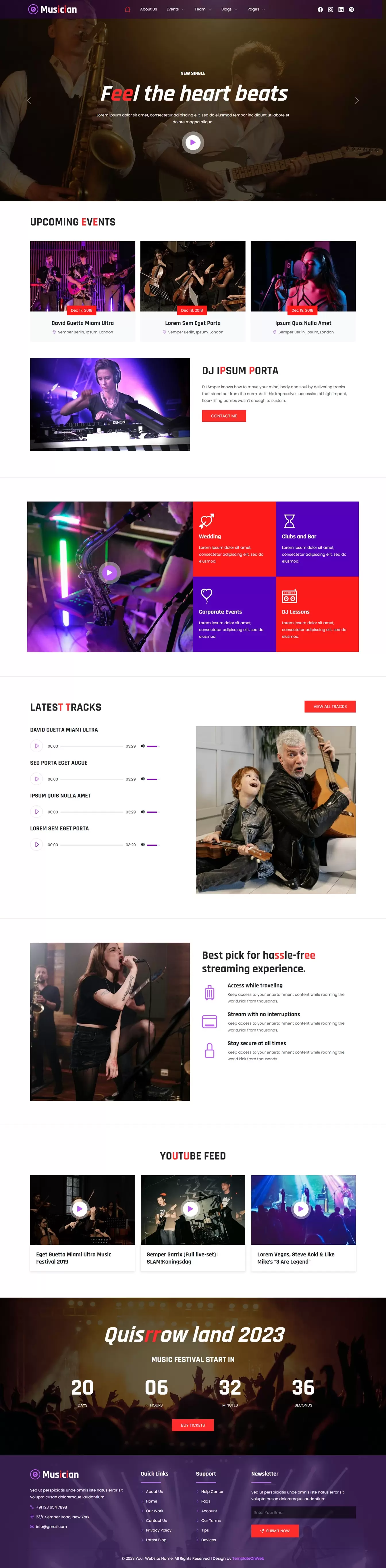 Responsive musician website homepage design preview