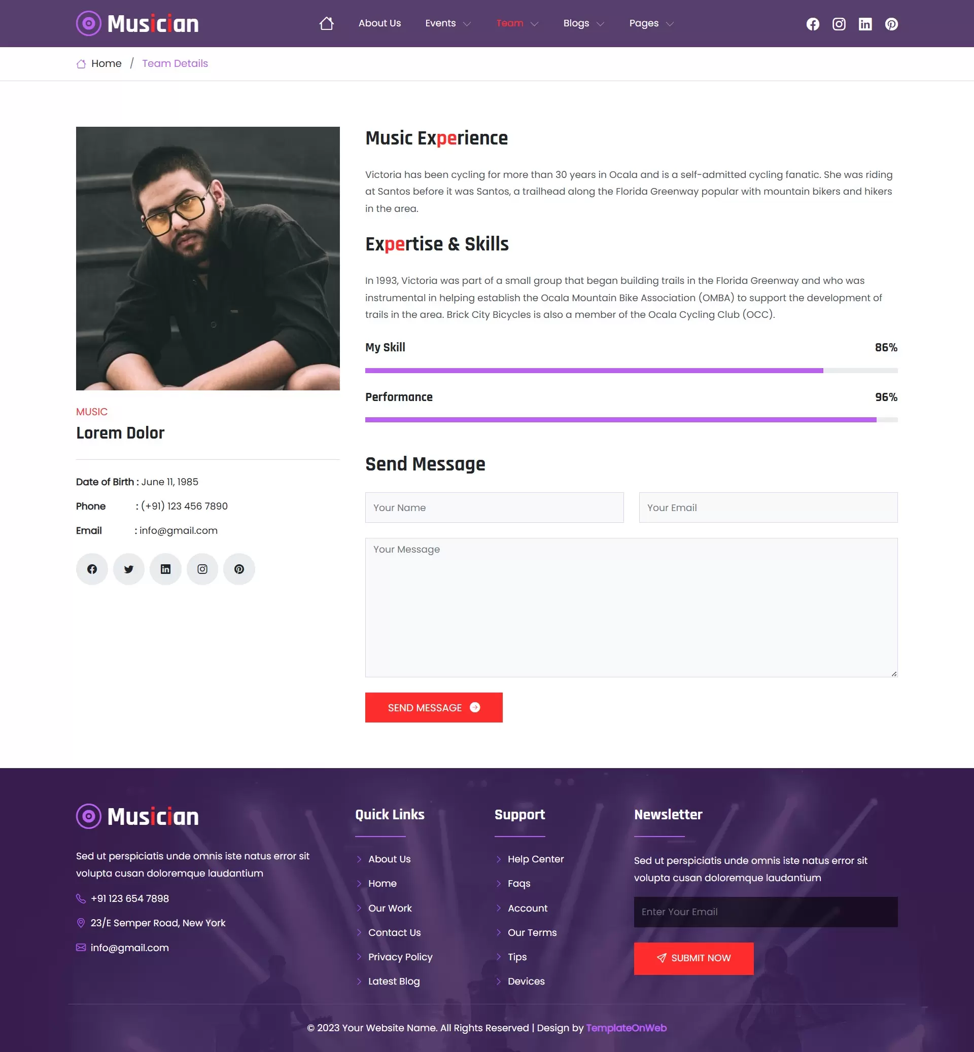 Musical group members showcased on team details page