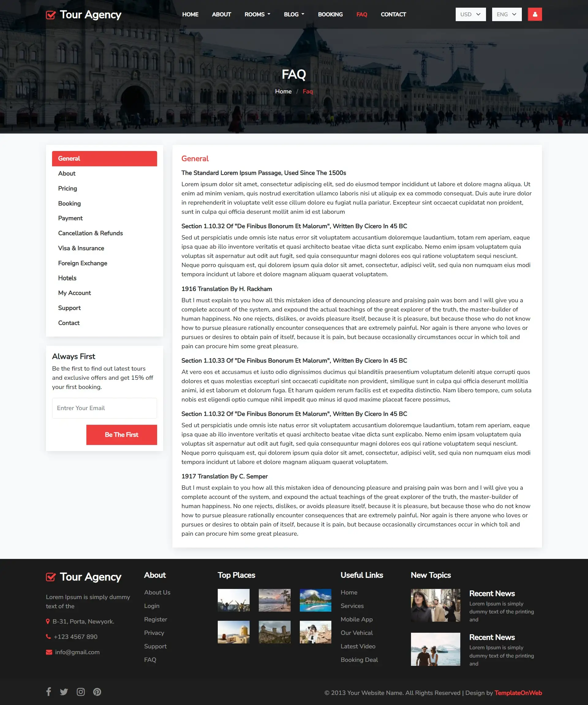 Tour booking faqs page design