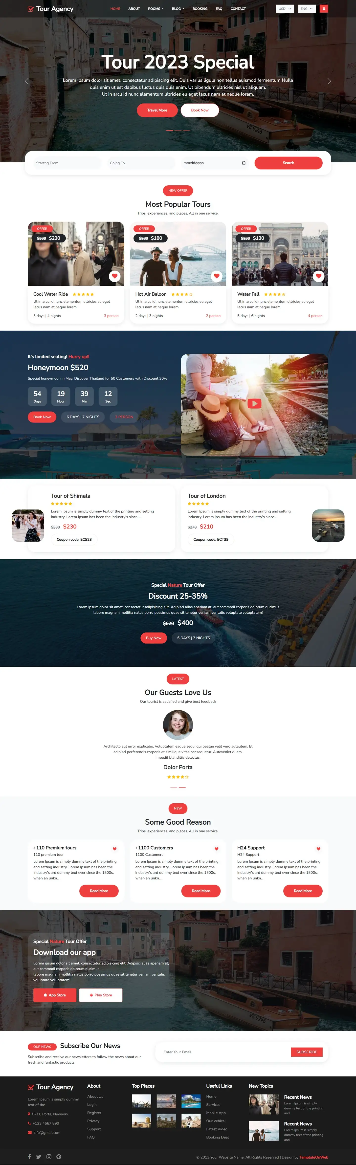 Travel agency website template free home page