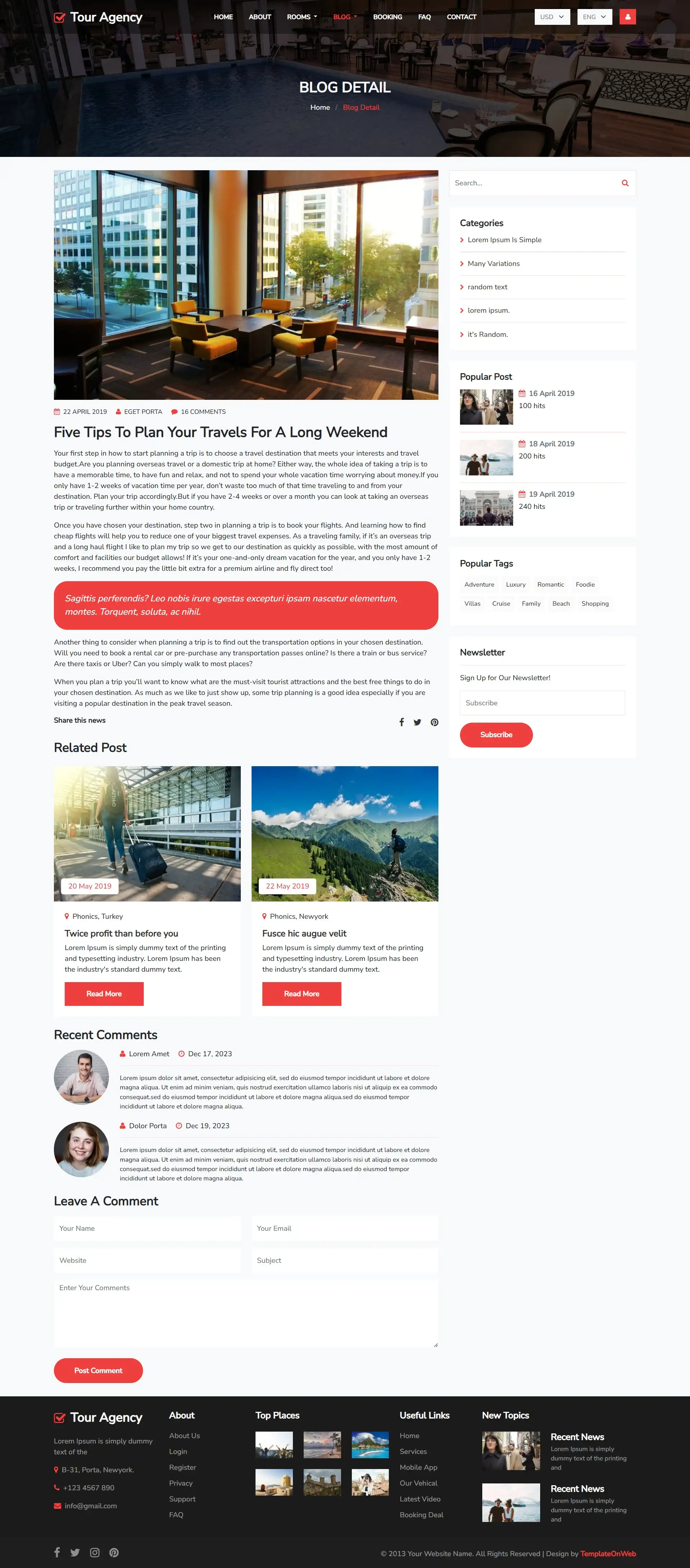 Travel blog details template website