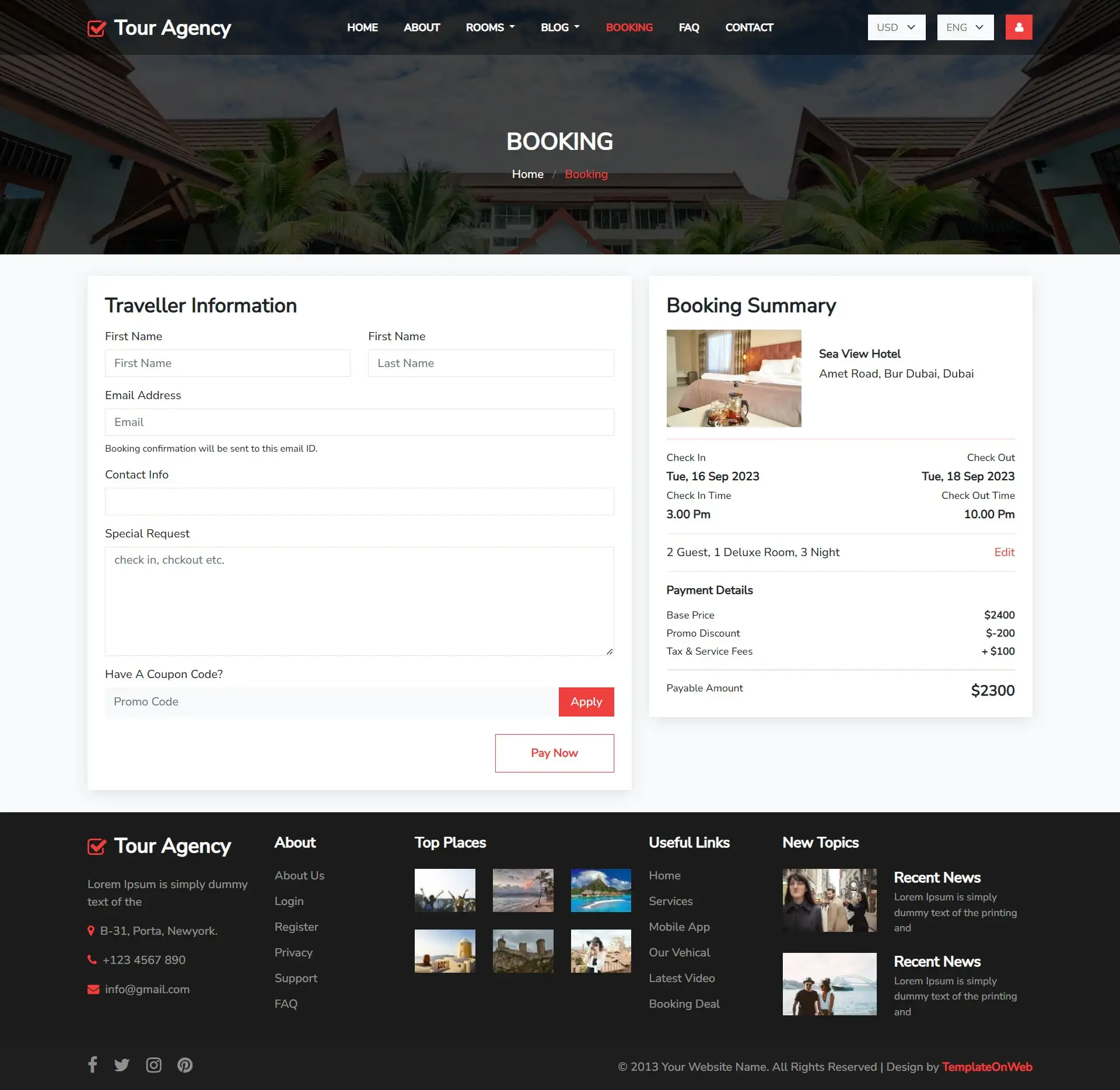 Travel ticket booking web page