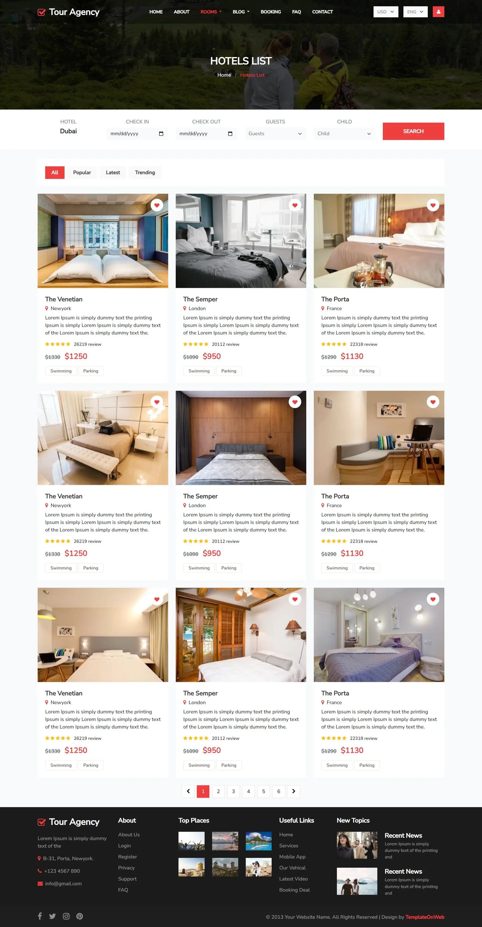 Travellers hotel room booking page html