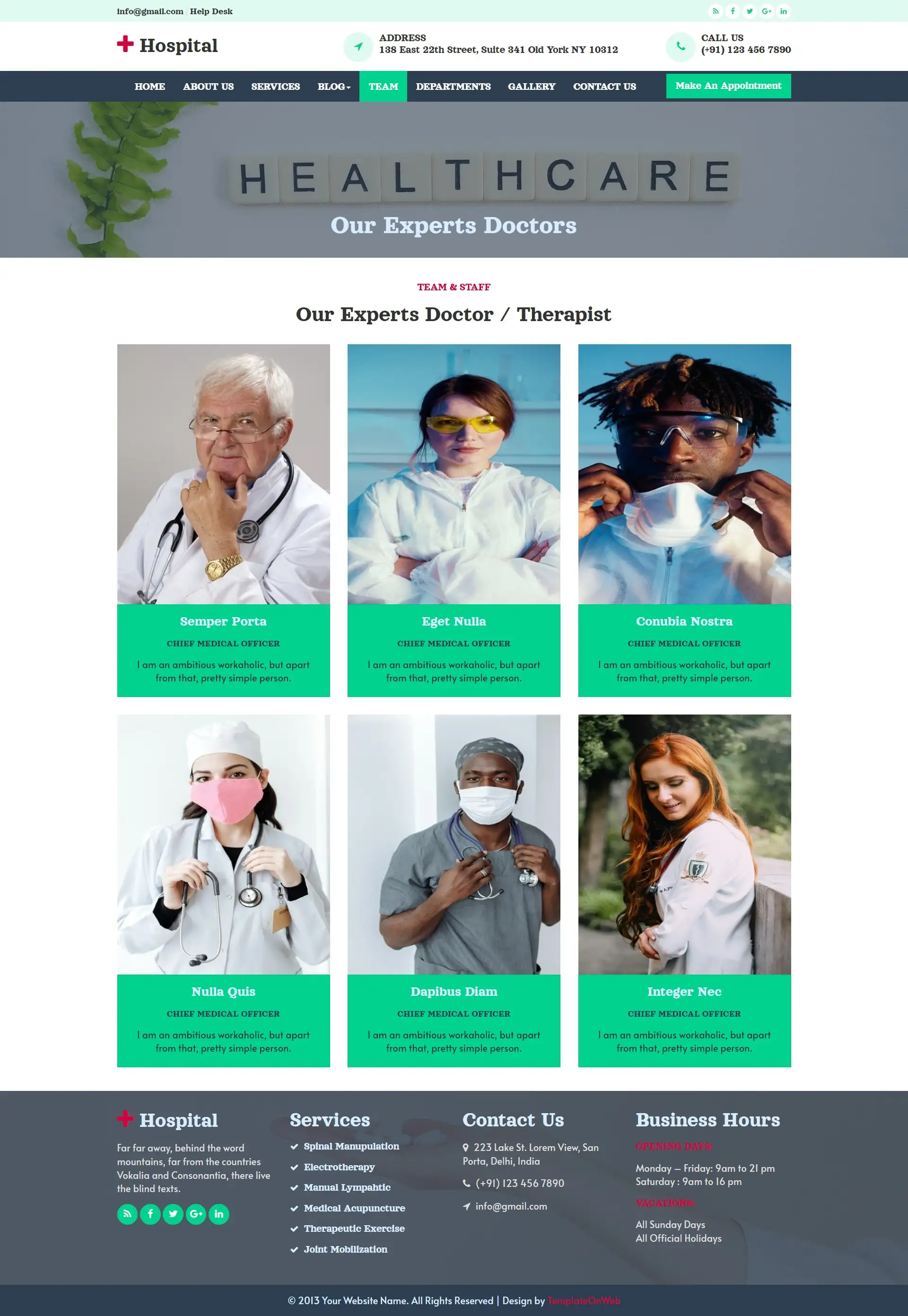 Hospital staff and doctors responsive html