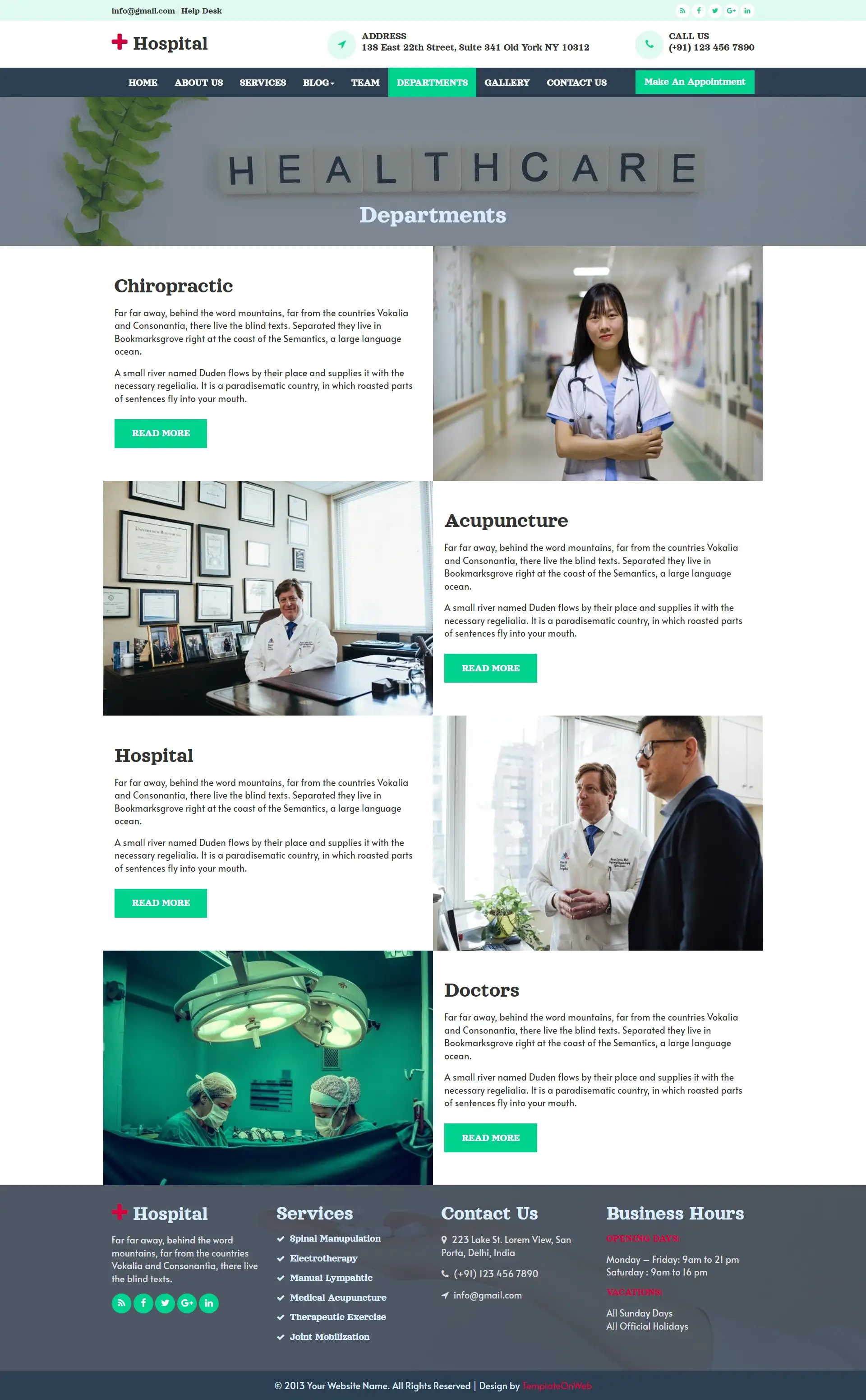 Surgery and urgent care departments page in css