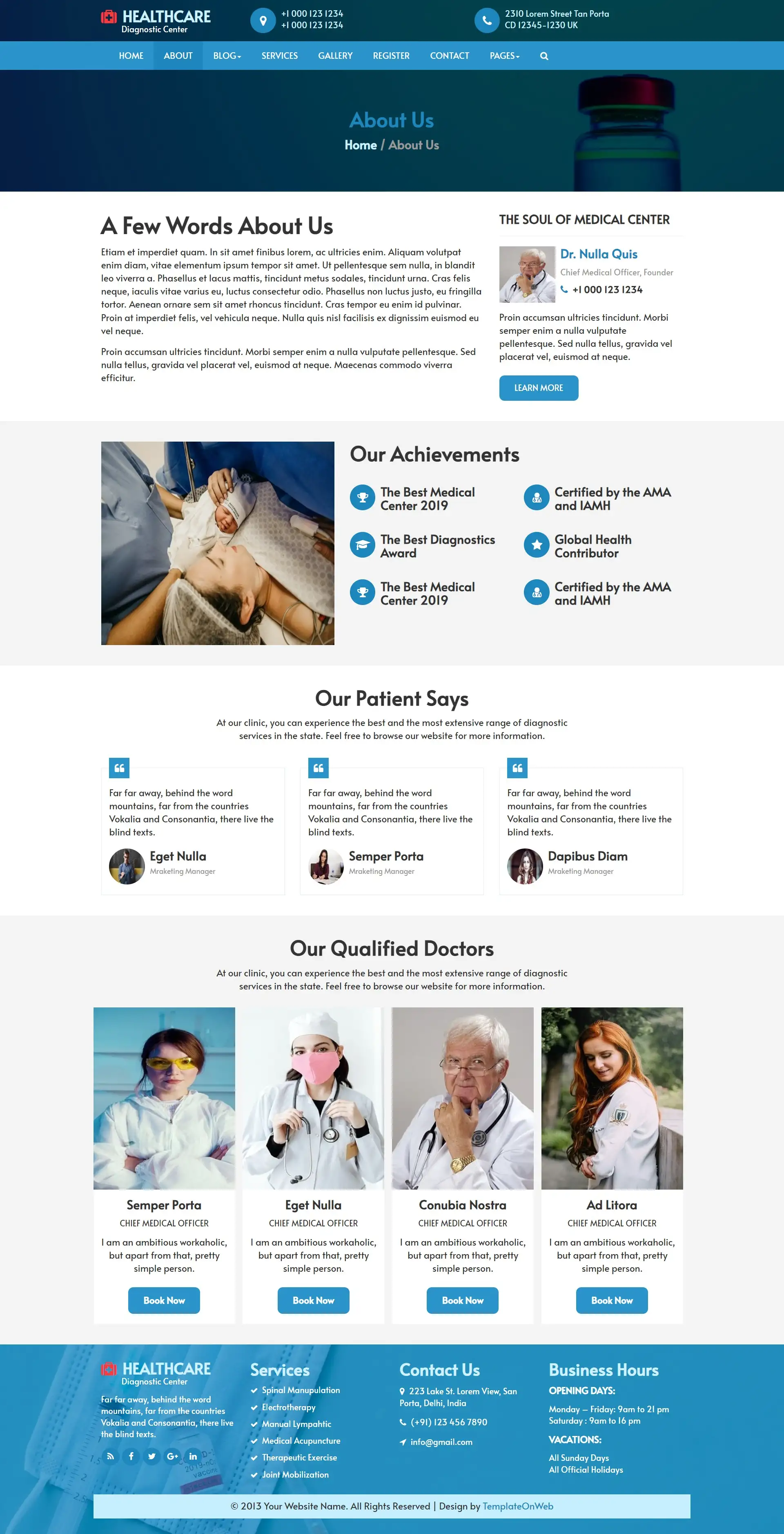 Health diagnostic clinic about us web page
