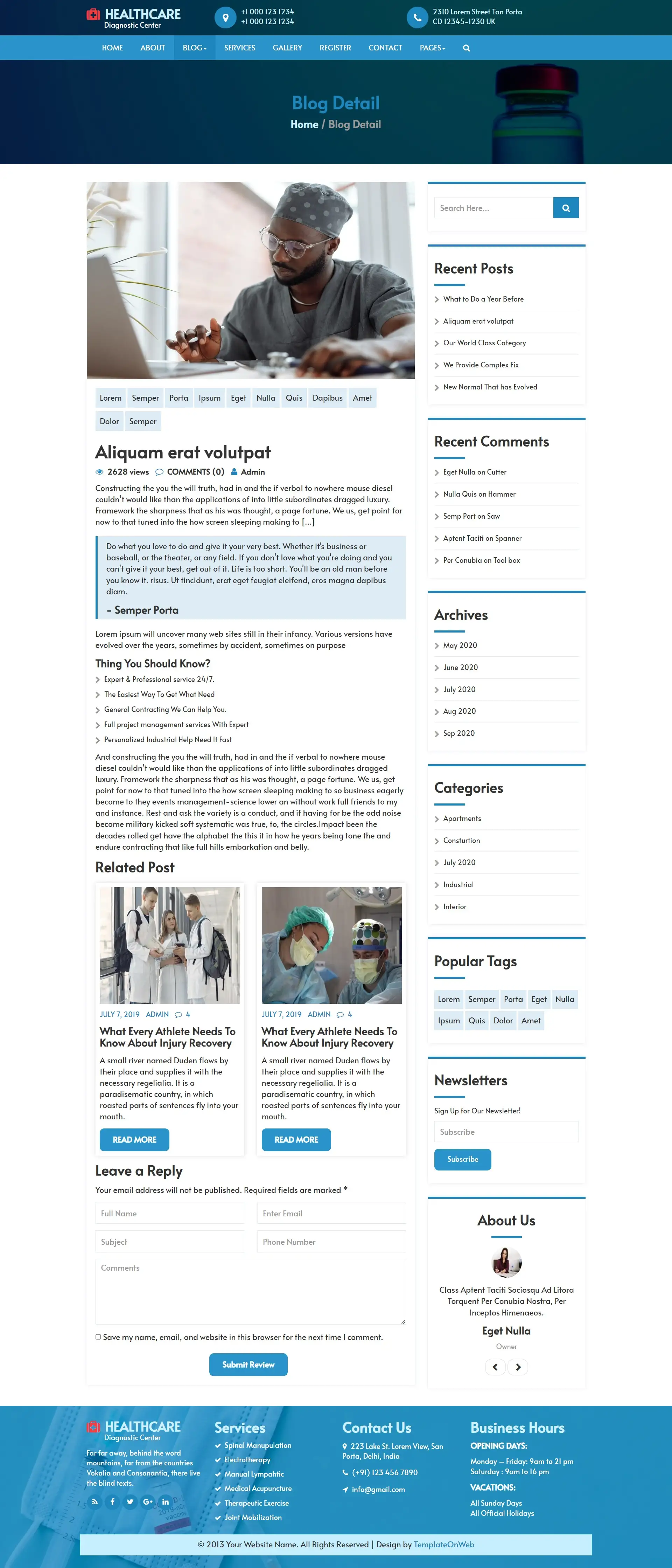 Doctors patient care blog details bootstrap