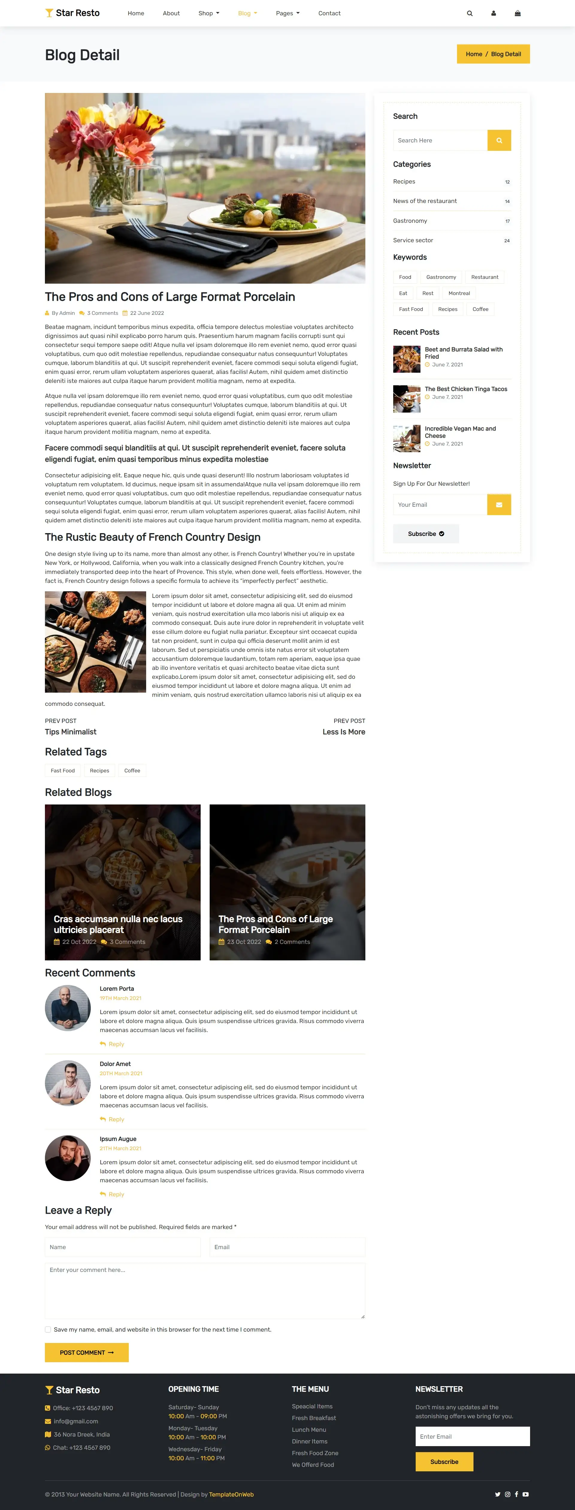 Restaurant recipe cooking steps html bootstrap5