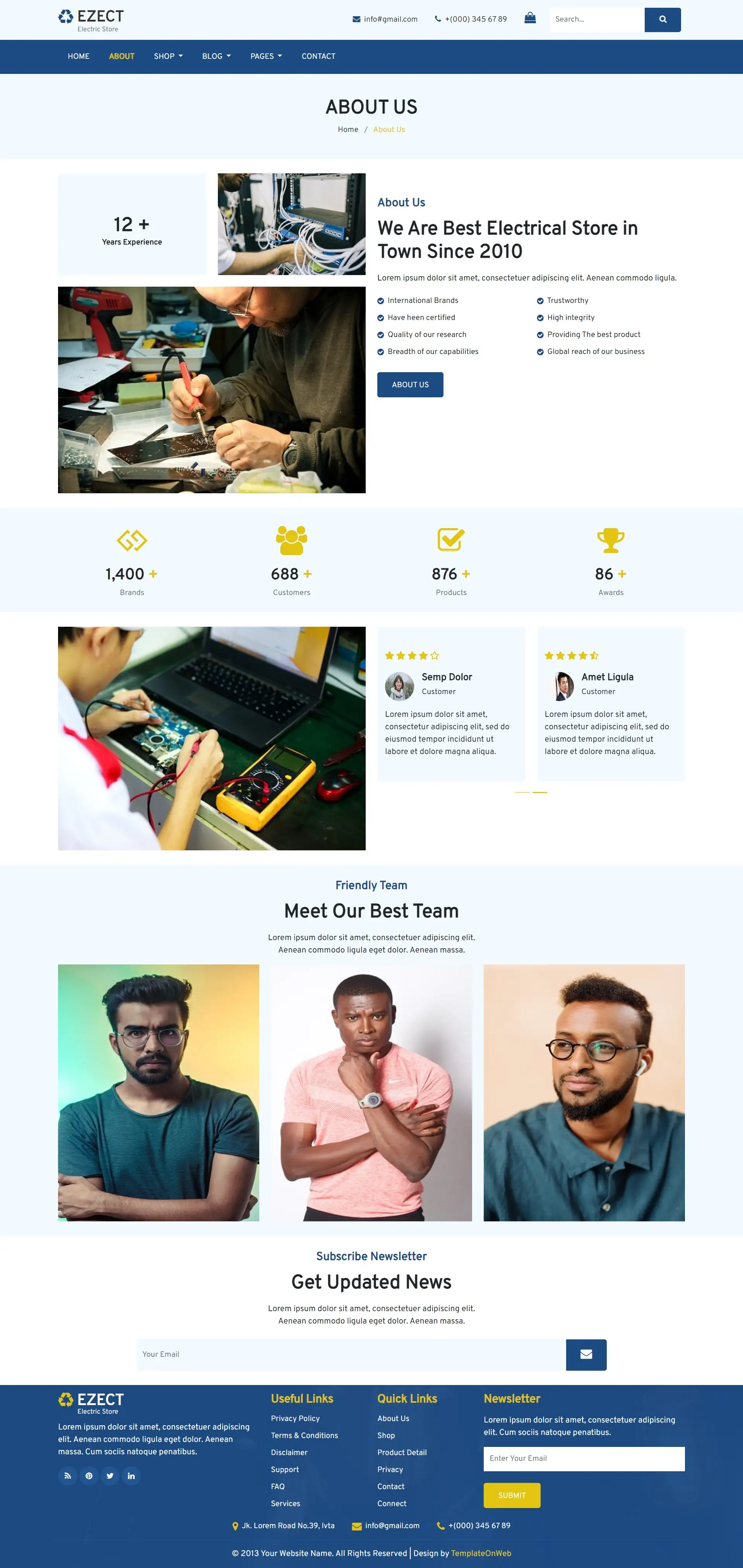 About us page html for electric store