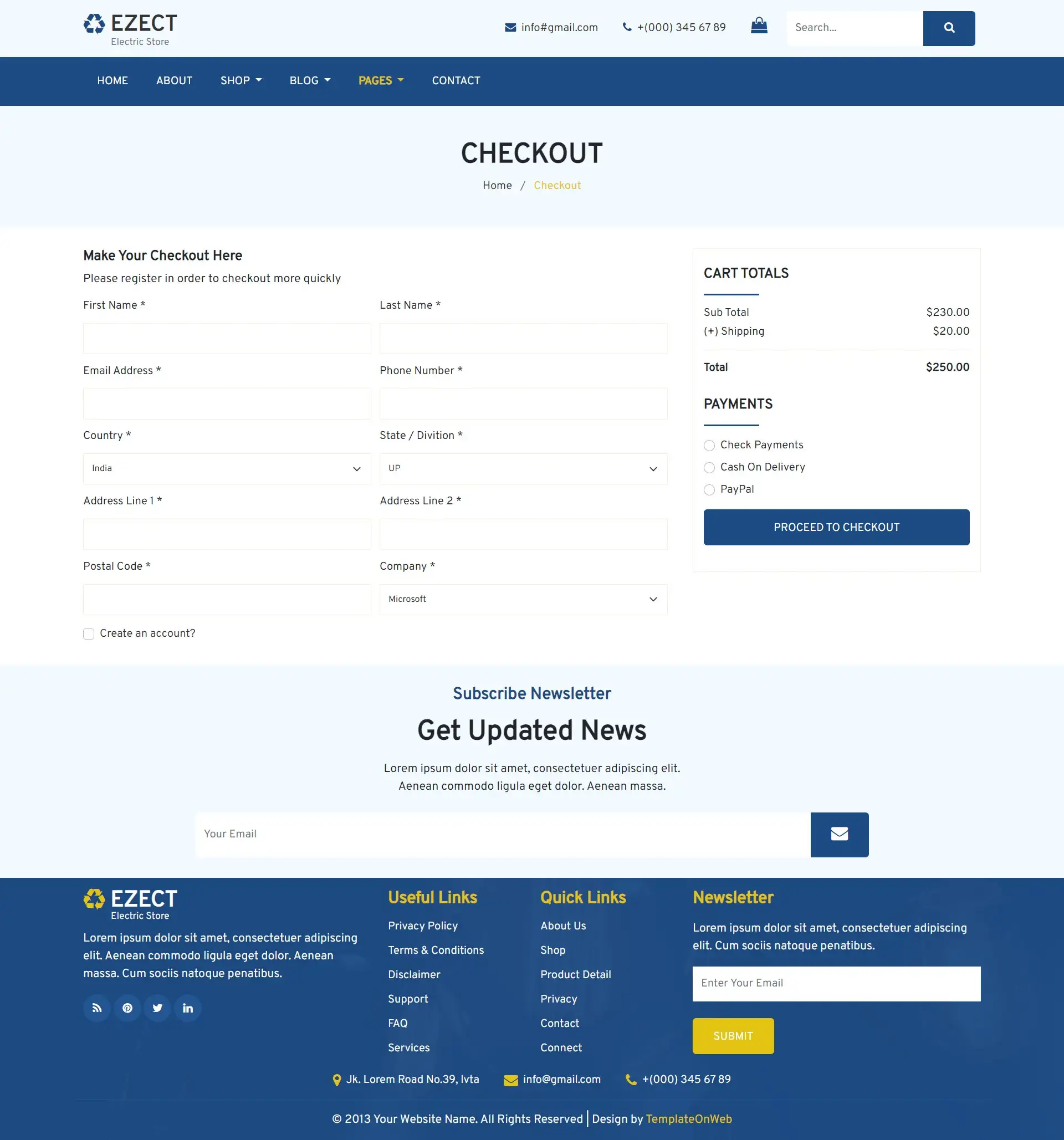 Online electric product shopping checkout page