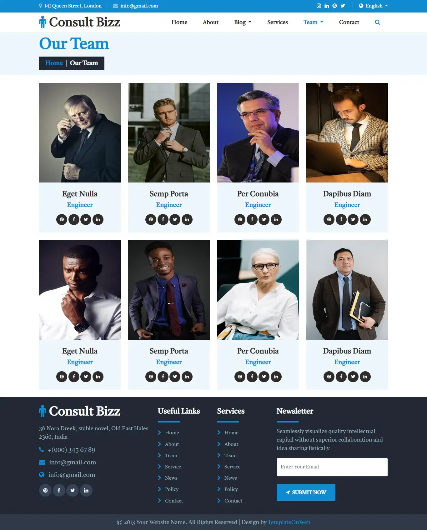 Consulting company template teams web page