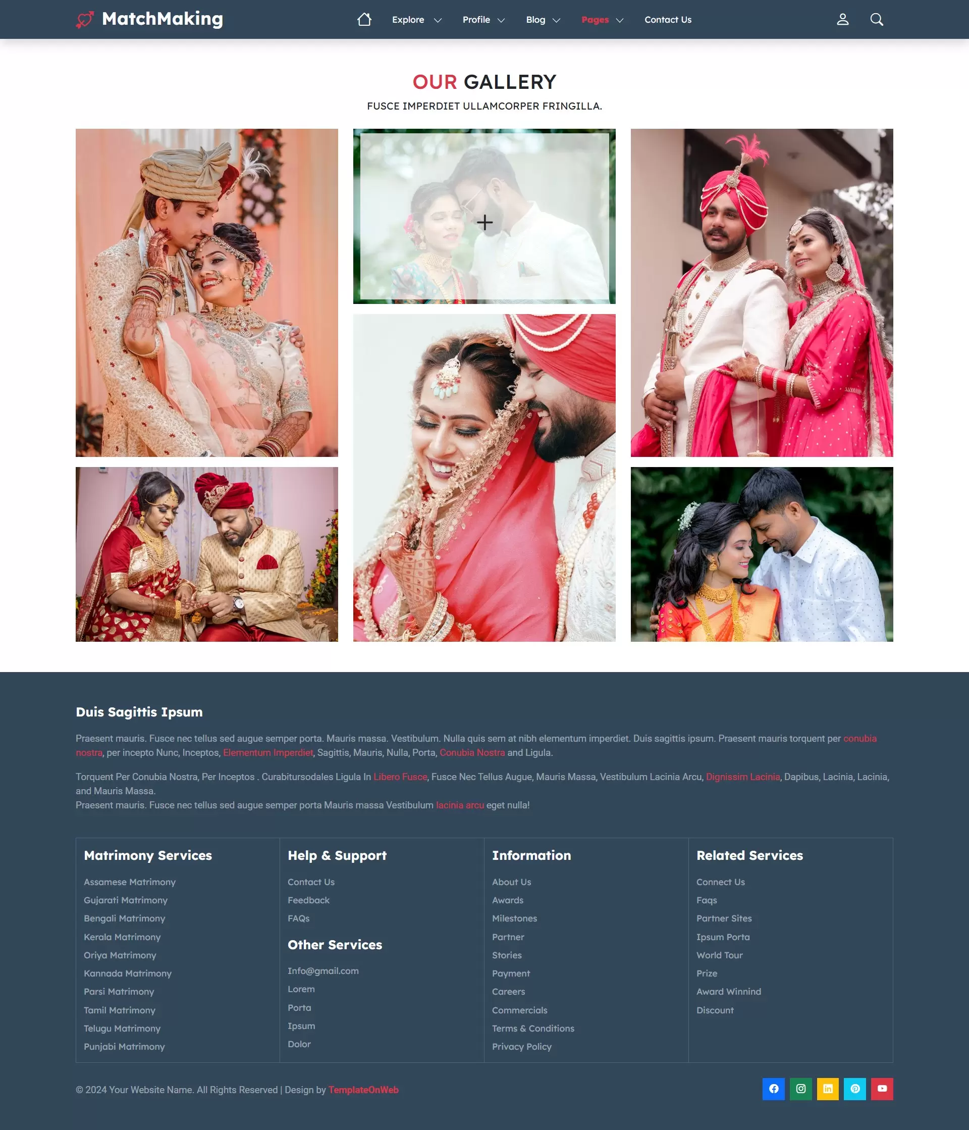 Showcase photos of couples who found their life partner using the platform