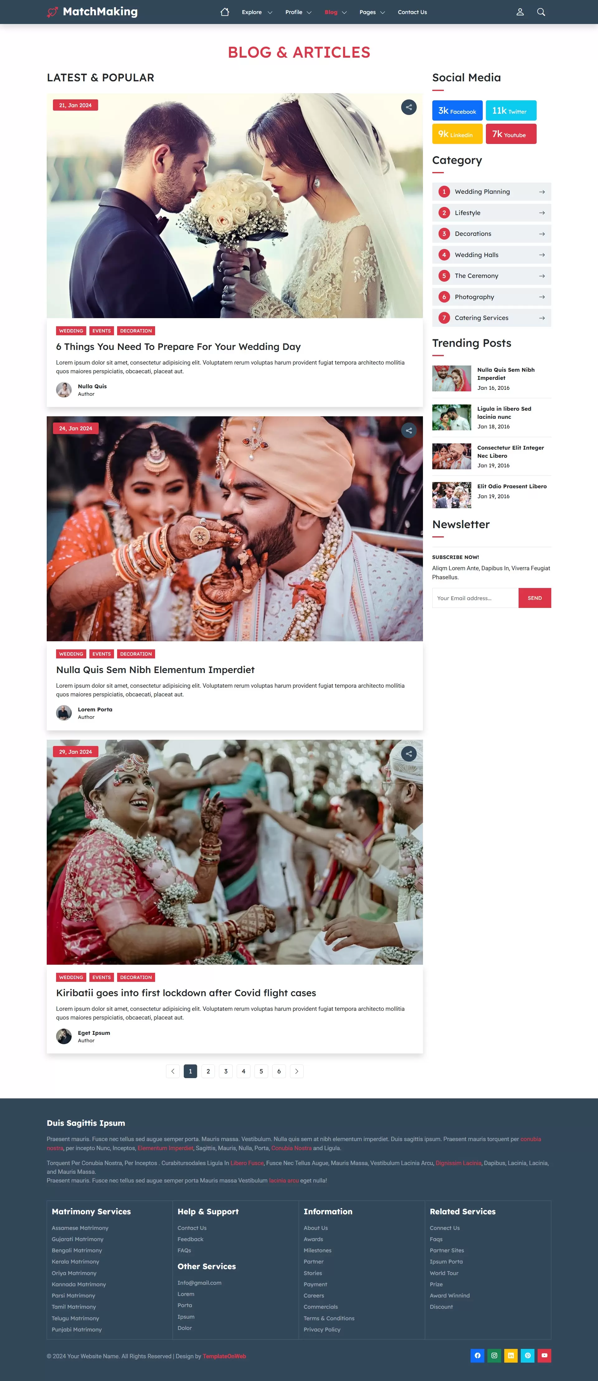 Blogs listing page to share dating tips, relationship advice, or success stories