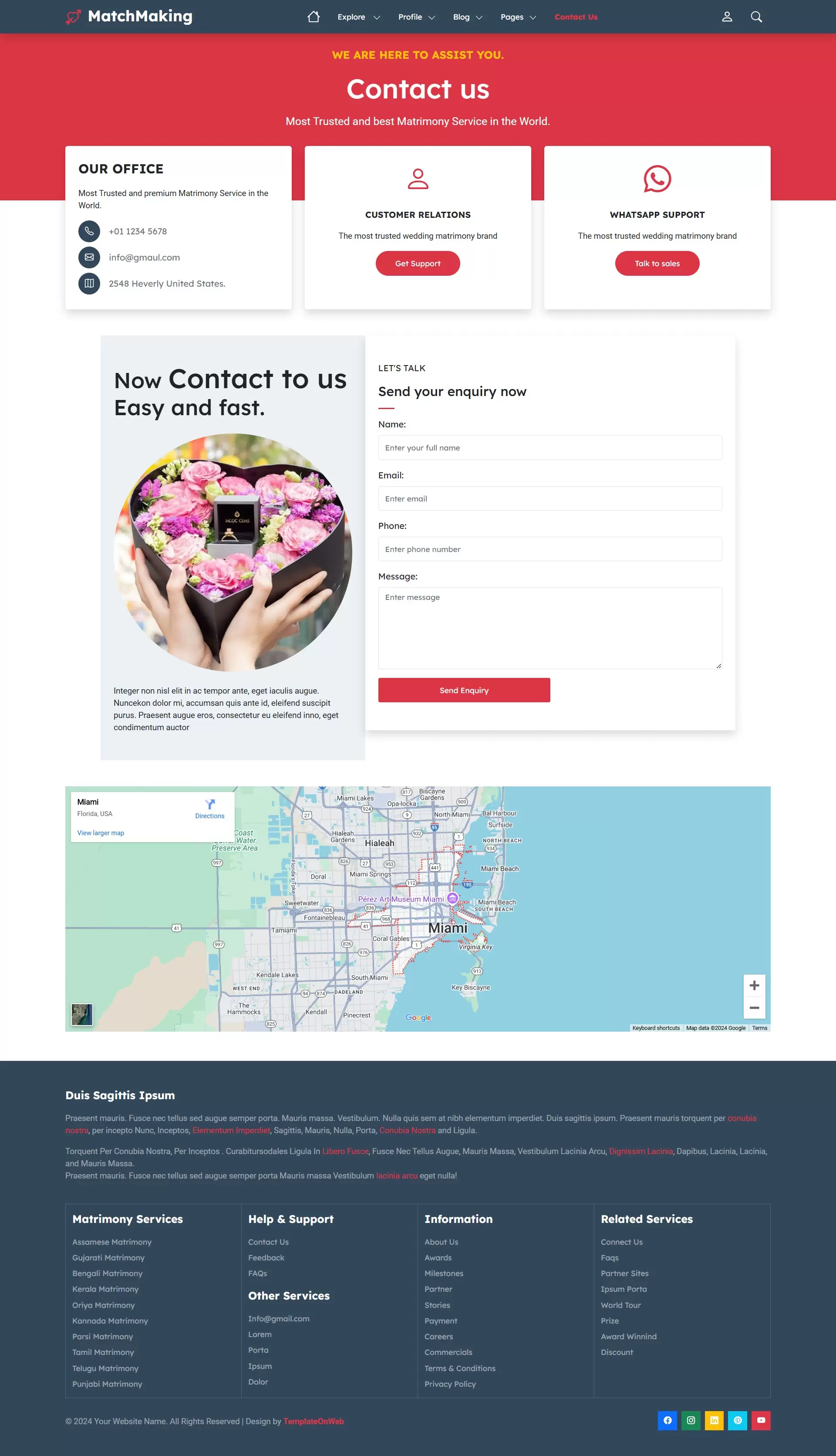 Matrimonial services provider contact and address details