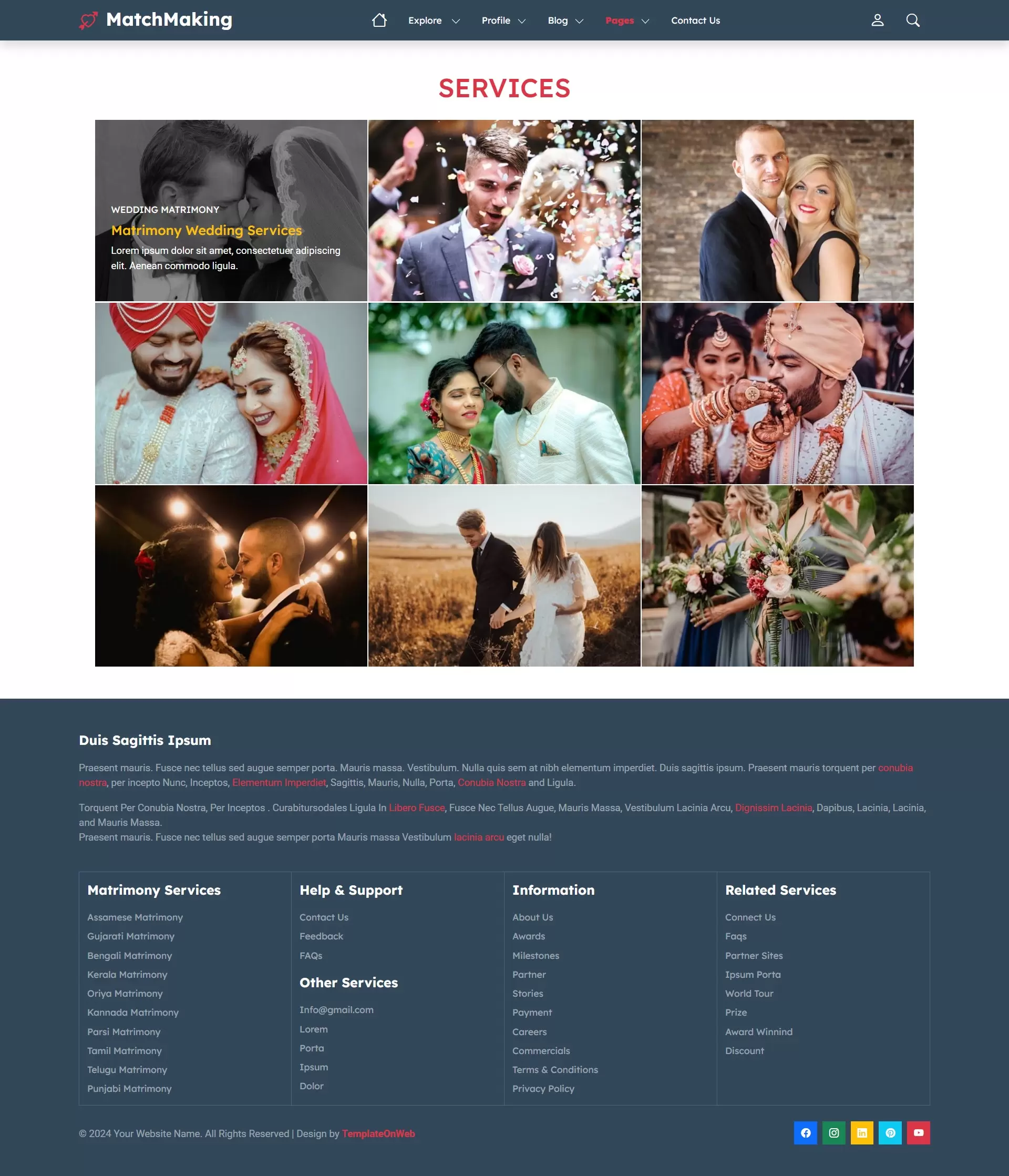 Matrimonial website services page