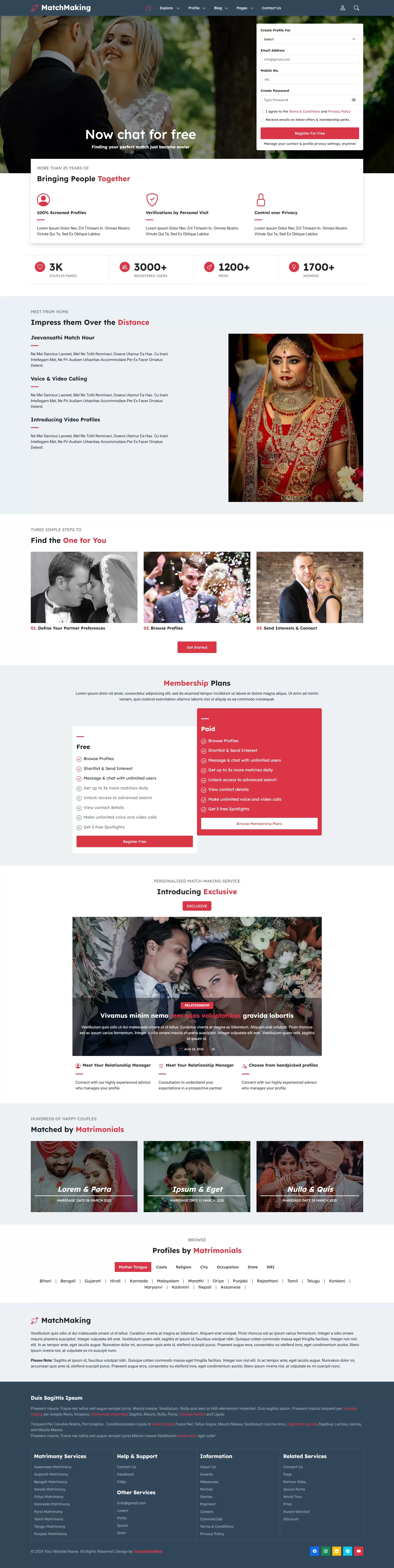 Matchmaking website template home page