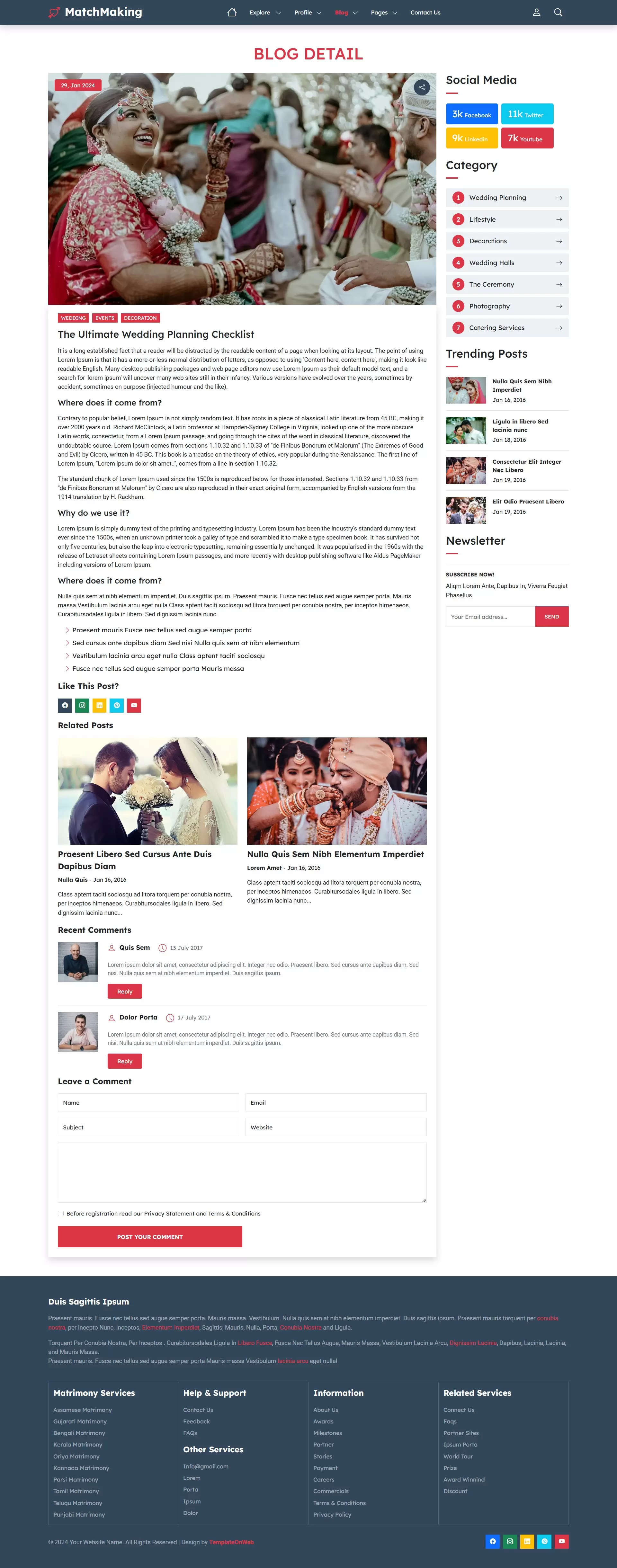 Wedding services blog details page to engage users