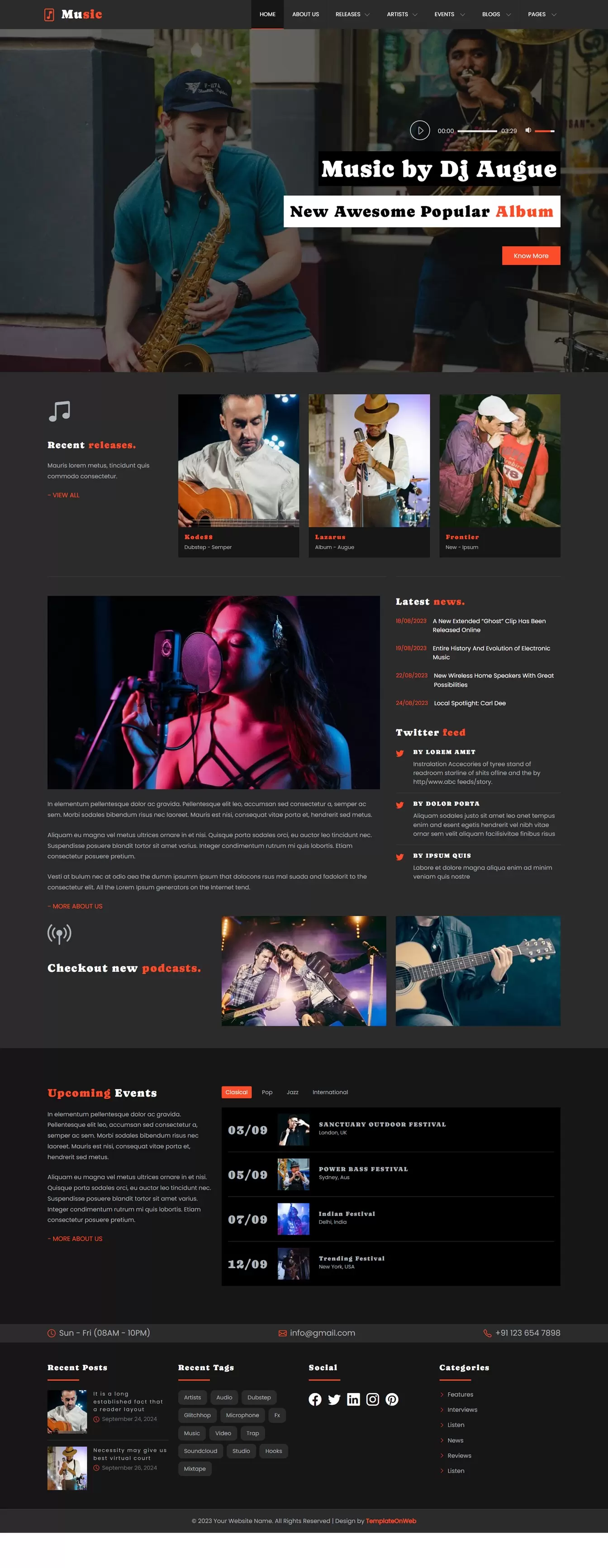 Responsive homepage design with streaming and tour info