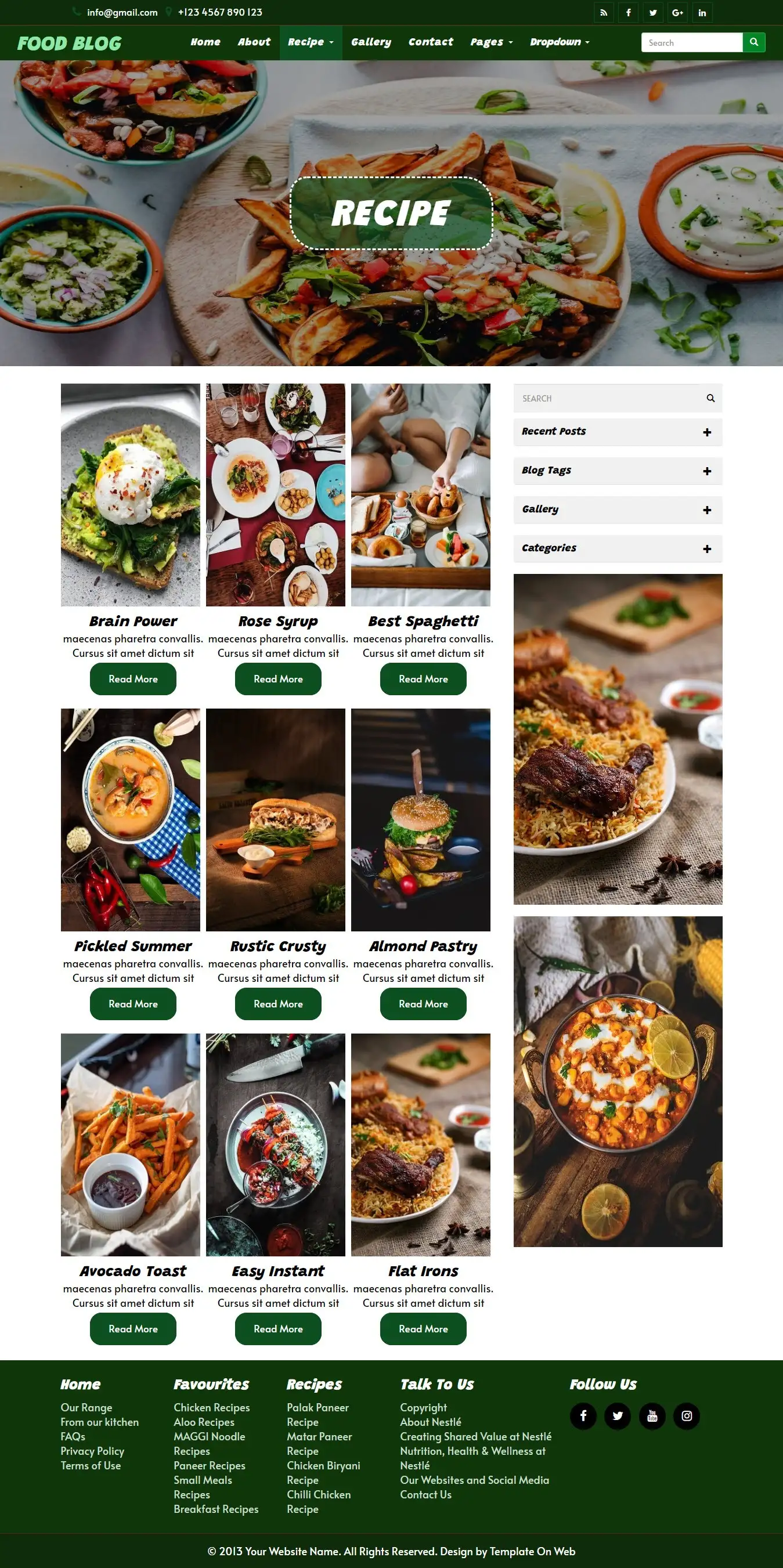 Professional cook recipes cooking page web template