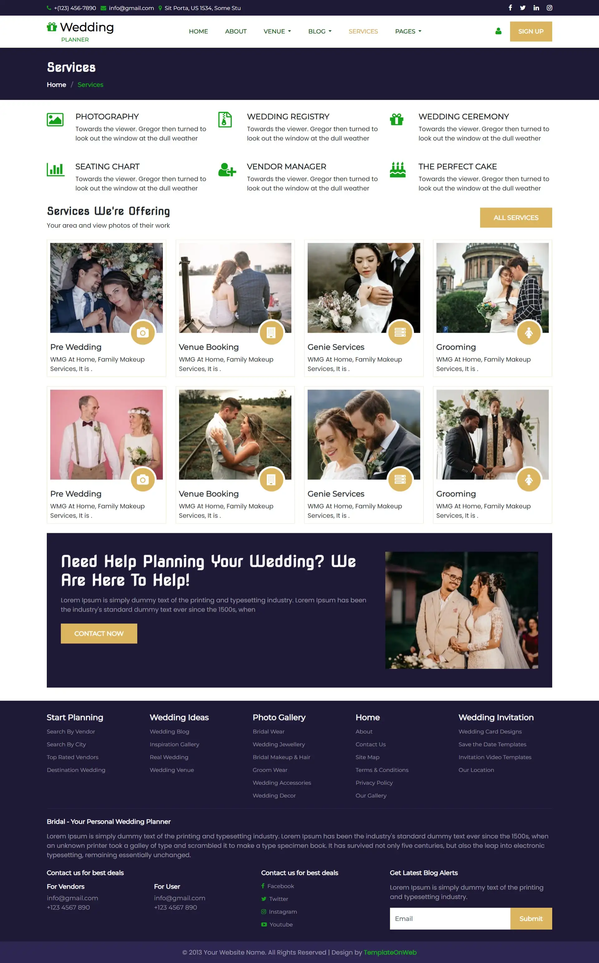 Marriage organiser services page layout
