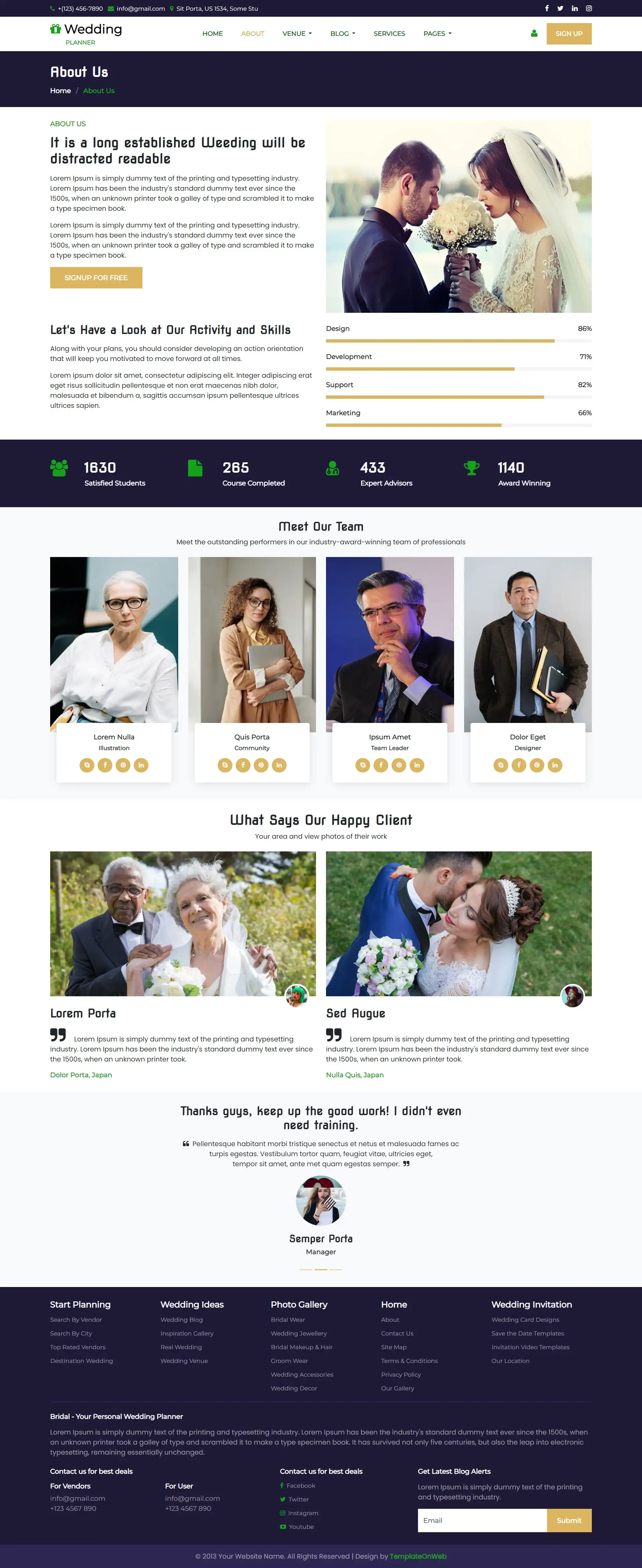 Wedding event planner company details page html