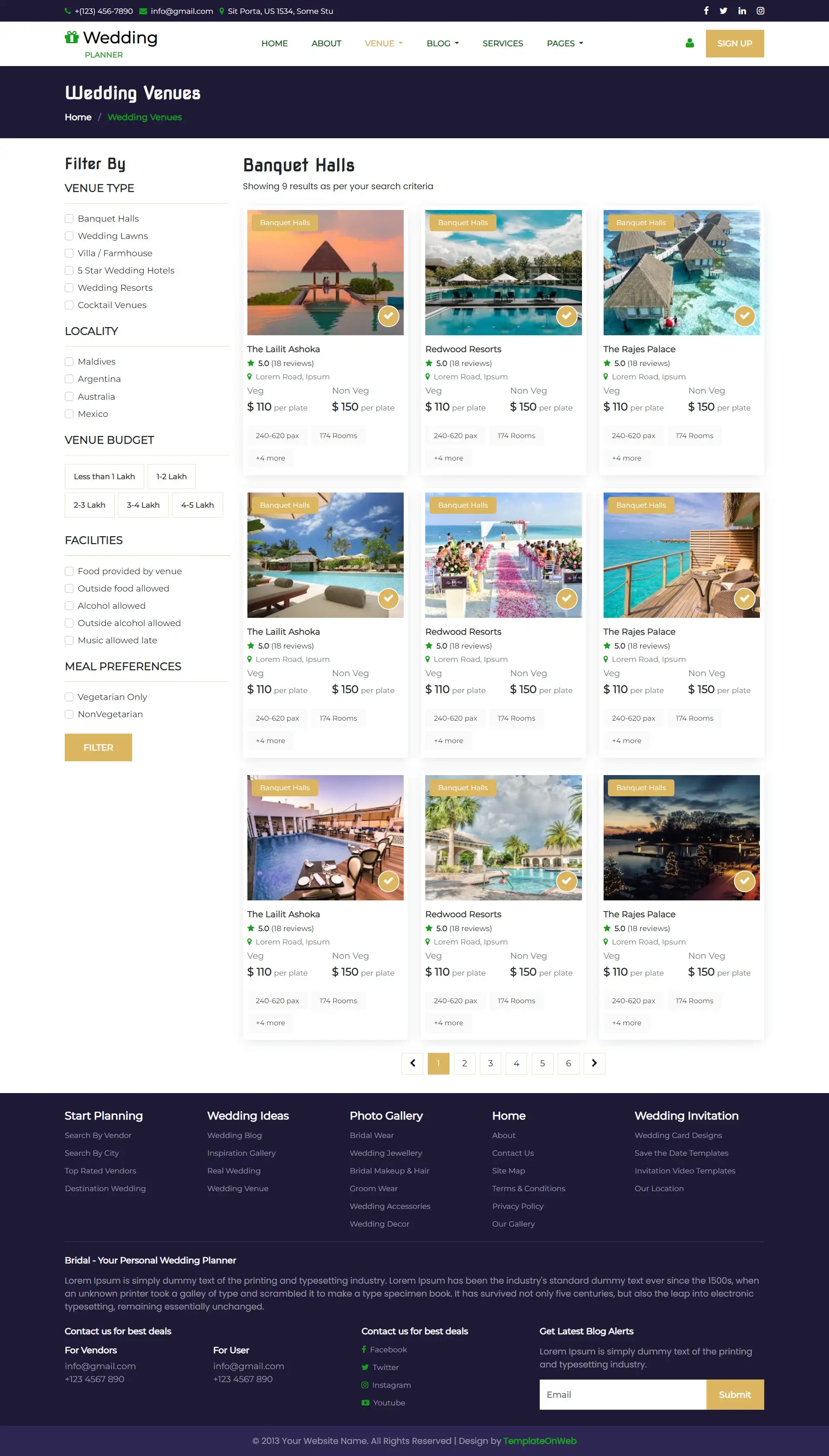 Wedding venue list page bootstrap 5