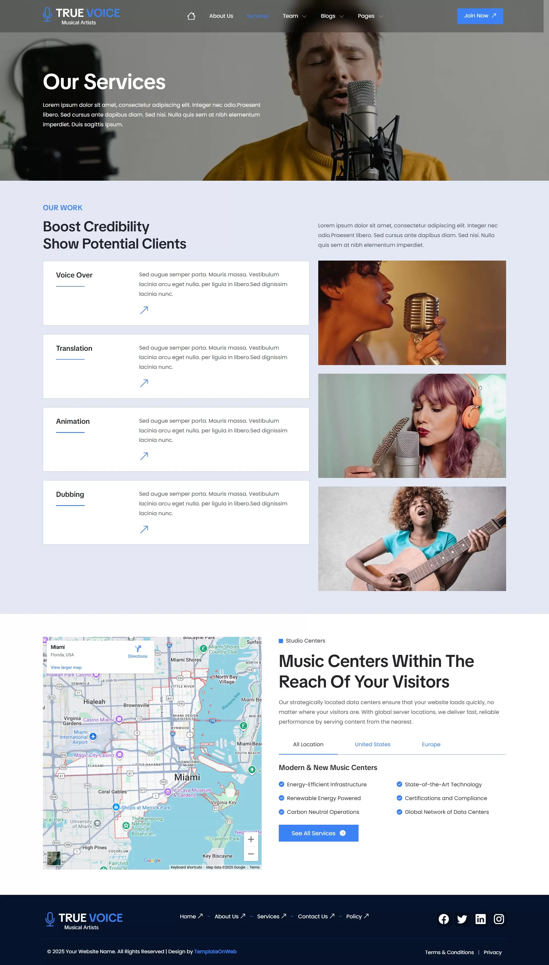 Responsive Bootstrap layout for music-related services