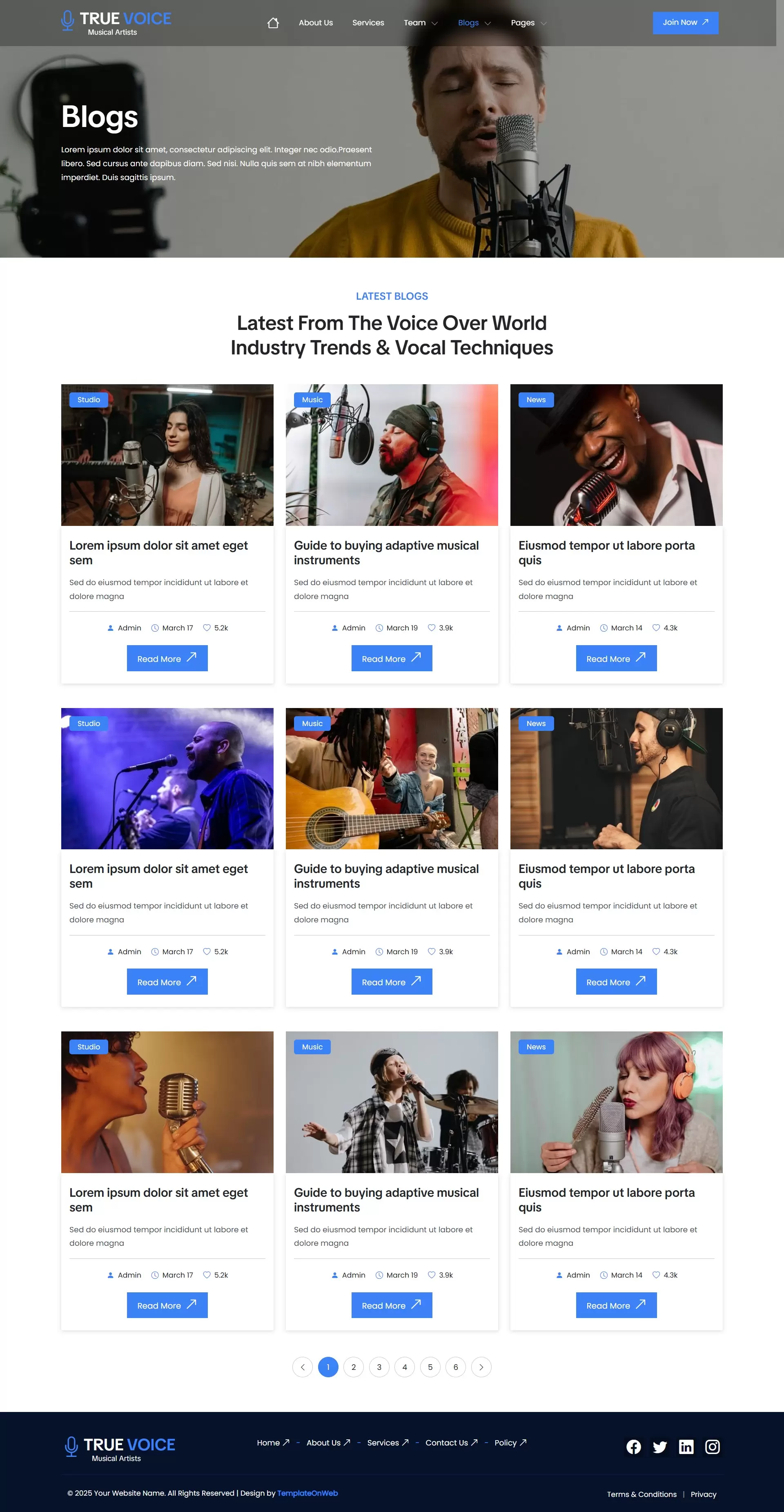 Articles and music tips blog section design