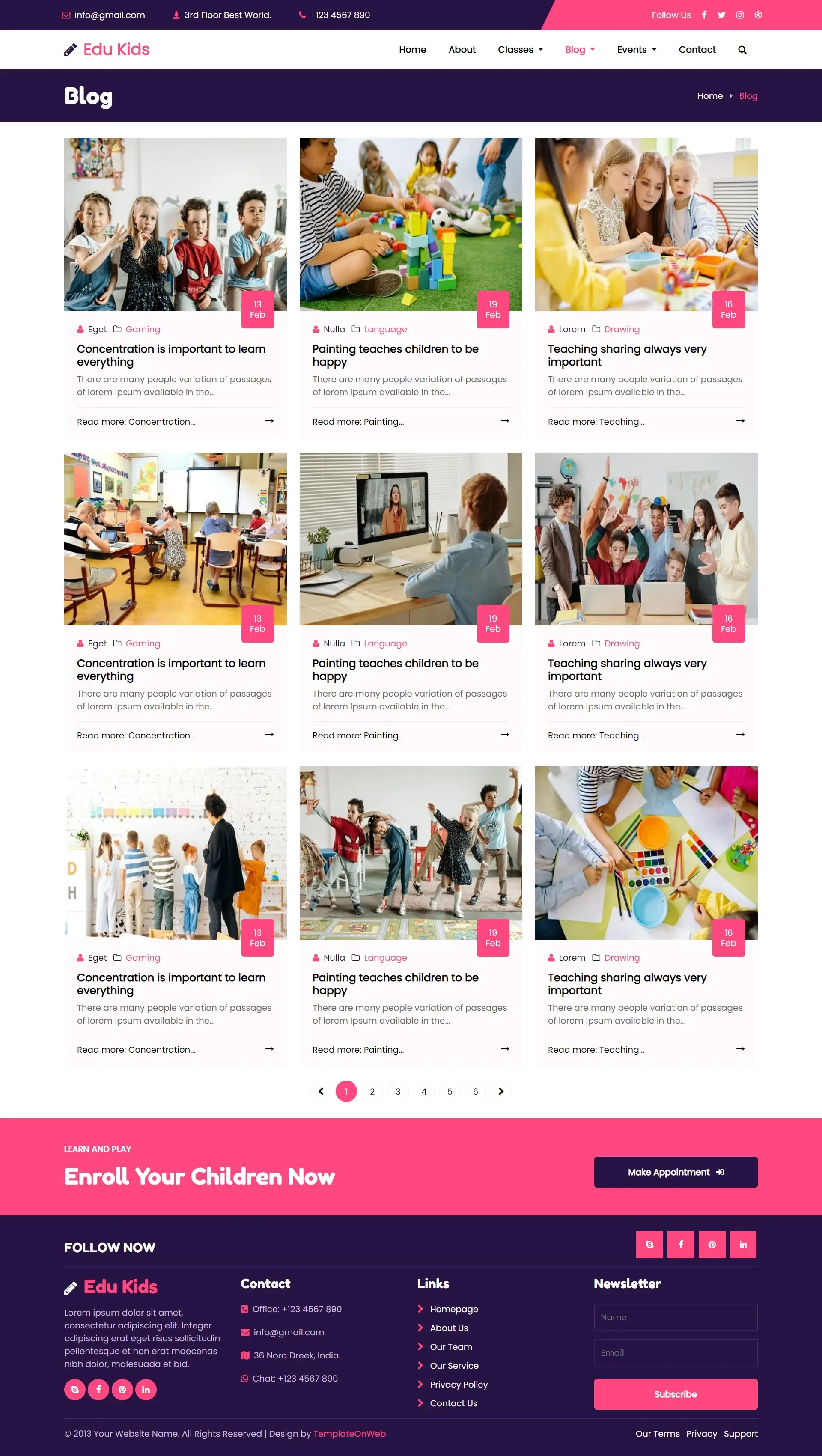 Child education blogs page web design