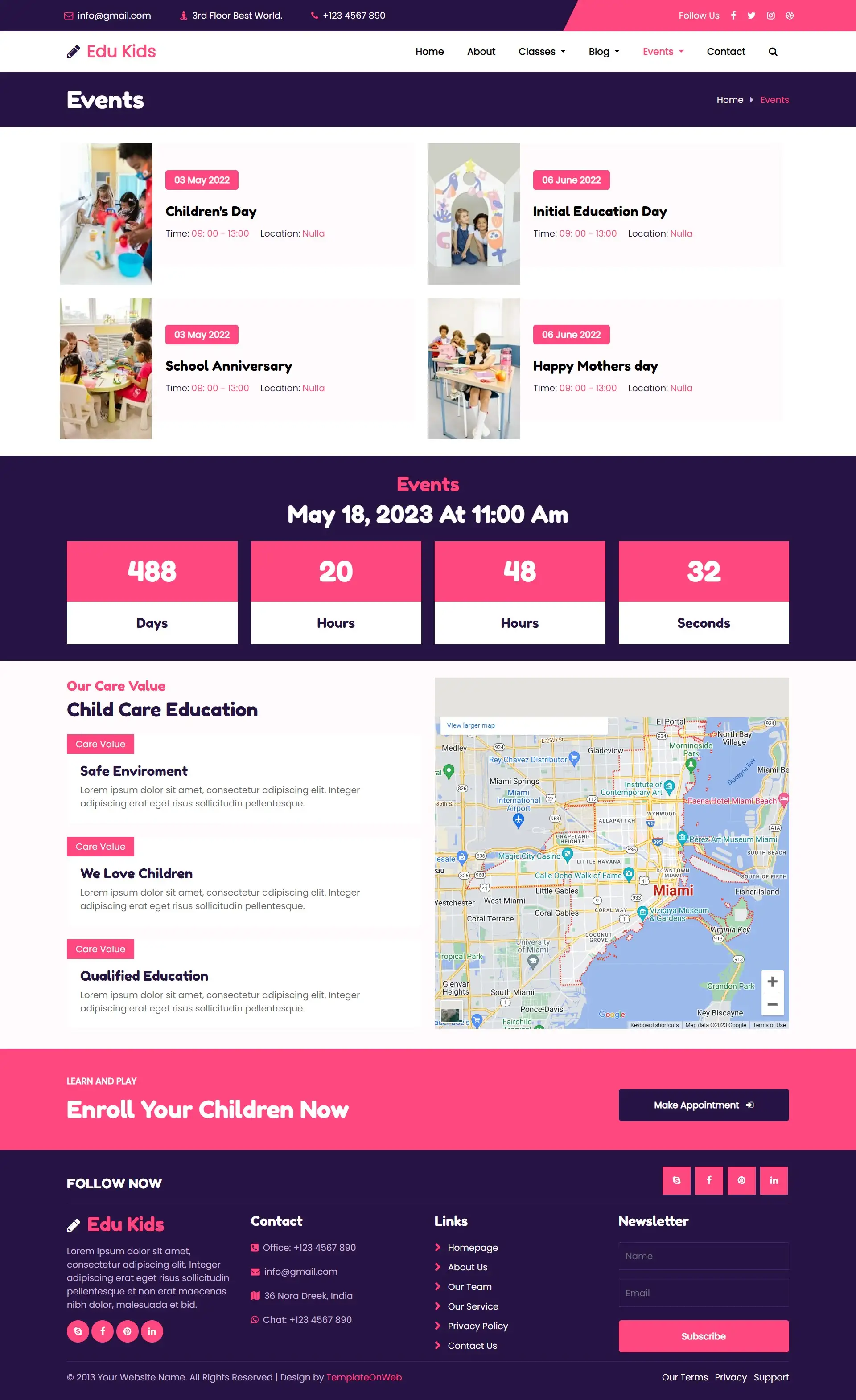 Primary school events listing bootstrap 5