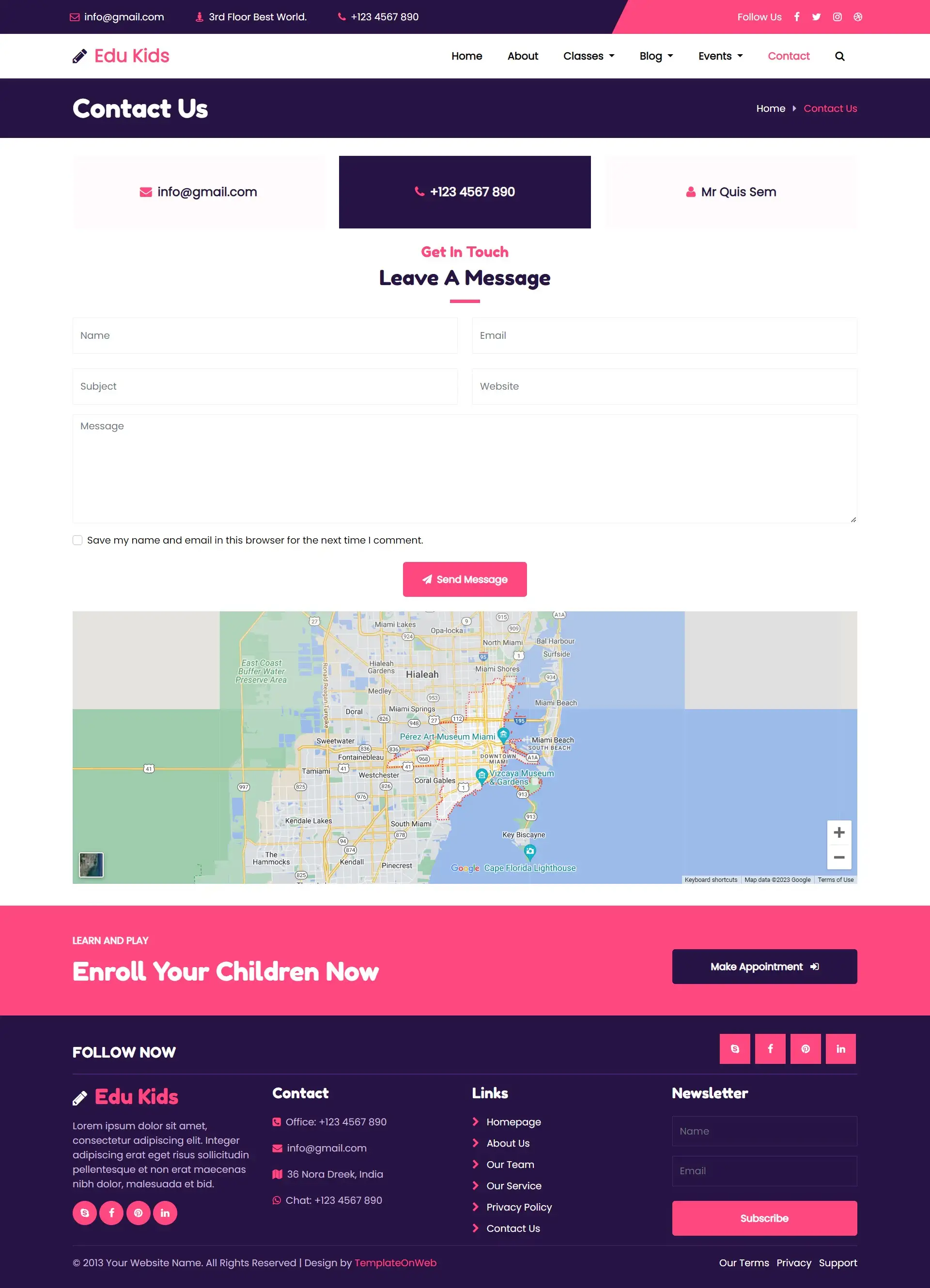 Kindergarten user query form