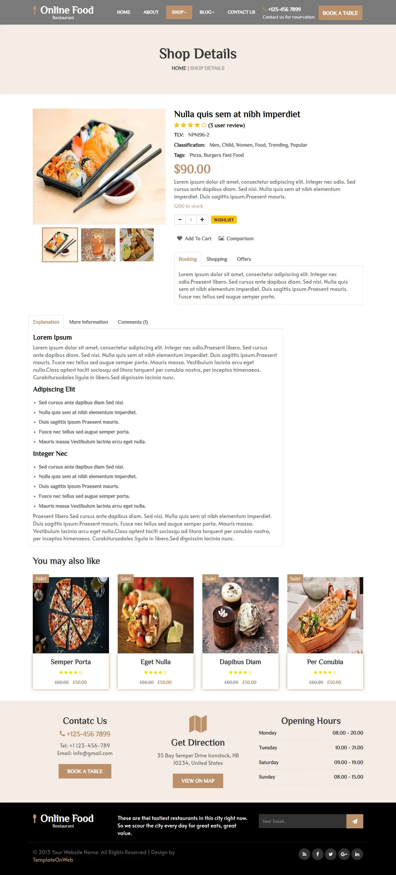 Food booking details web html